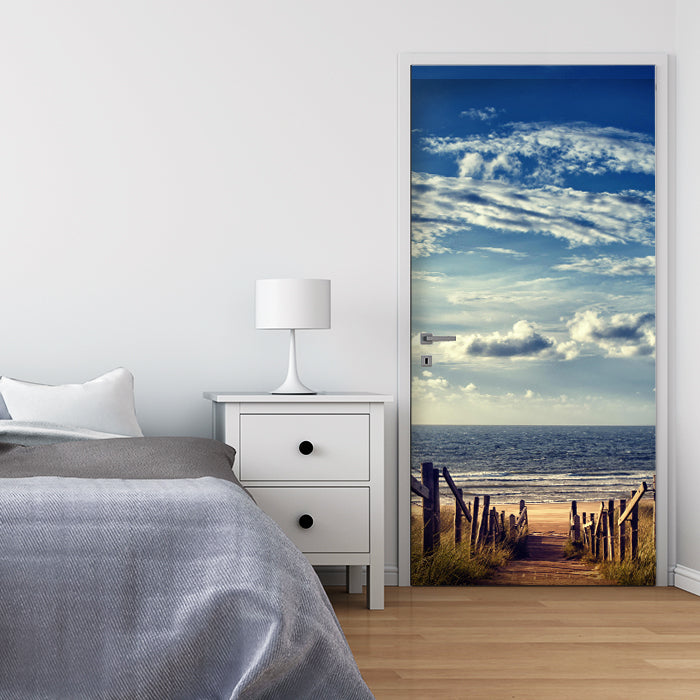 Türtapete Treppe ans Meer, Holz, Himmel, Wolken M1088 - Bild 1 Türtapete Treppe ans Meer, Holz, Himmel, Wolken M1088 - Bild 1