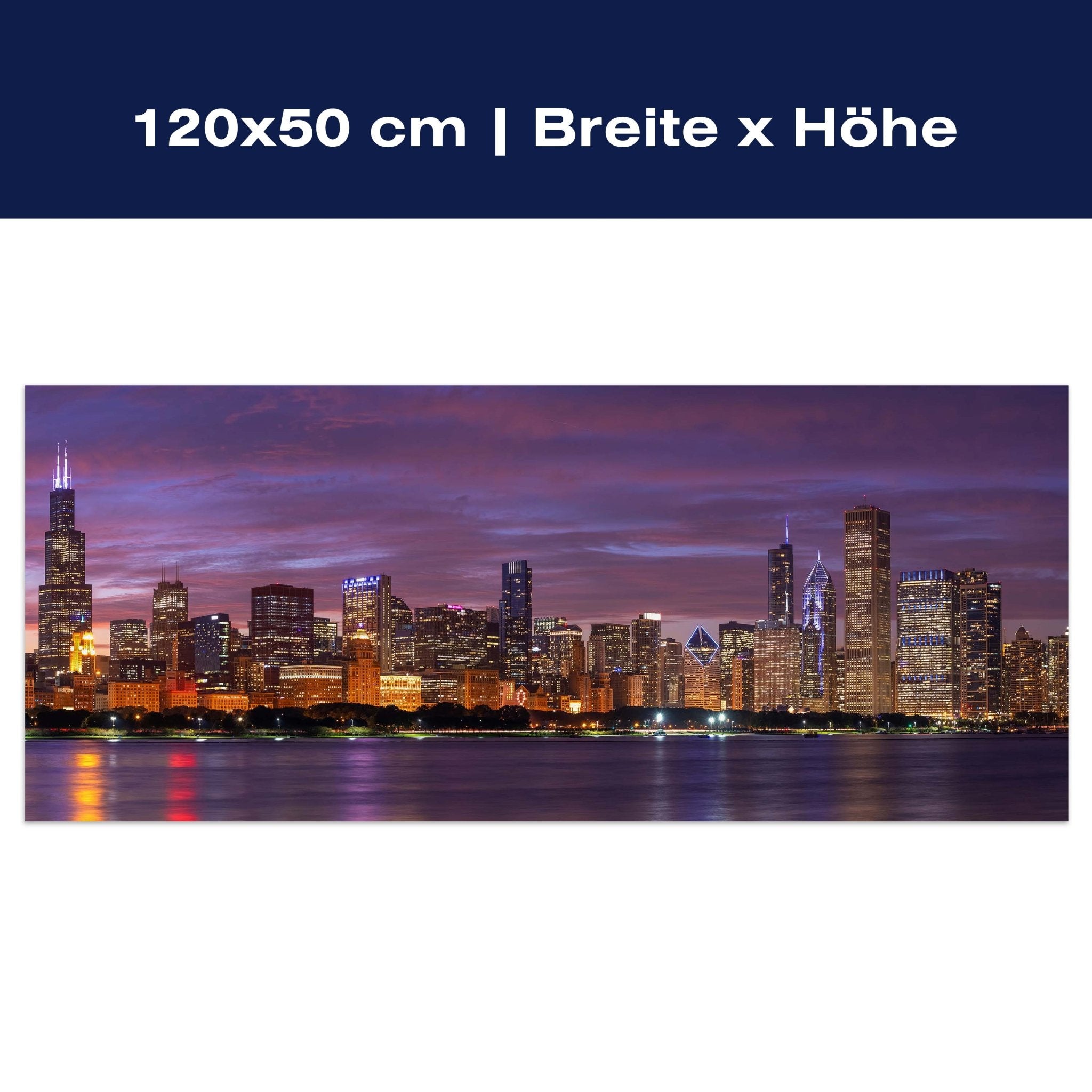 Leinwandbild Chicago bei Nacht, USA, Skyline, See M1091 Leinwandbild Chicago bei Nacht, USA, Skyline, See M1091