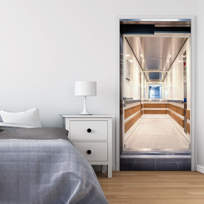 Türtapete heller Fahrstuhl, Spiegel, Lampen, Holz M1094 - Bild 1 Türtapete heller Fahrstuhl, Spiegel, Lampen, Holz M1094 - Bild 1