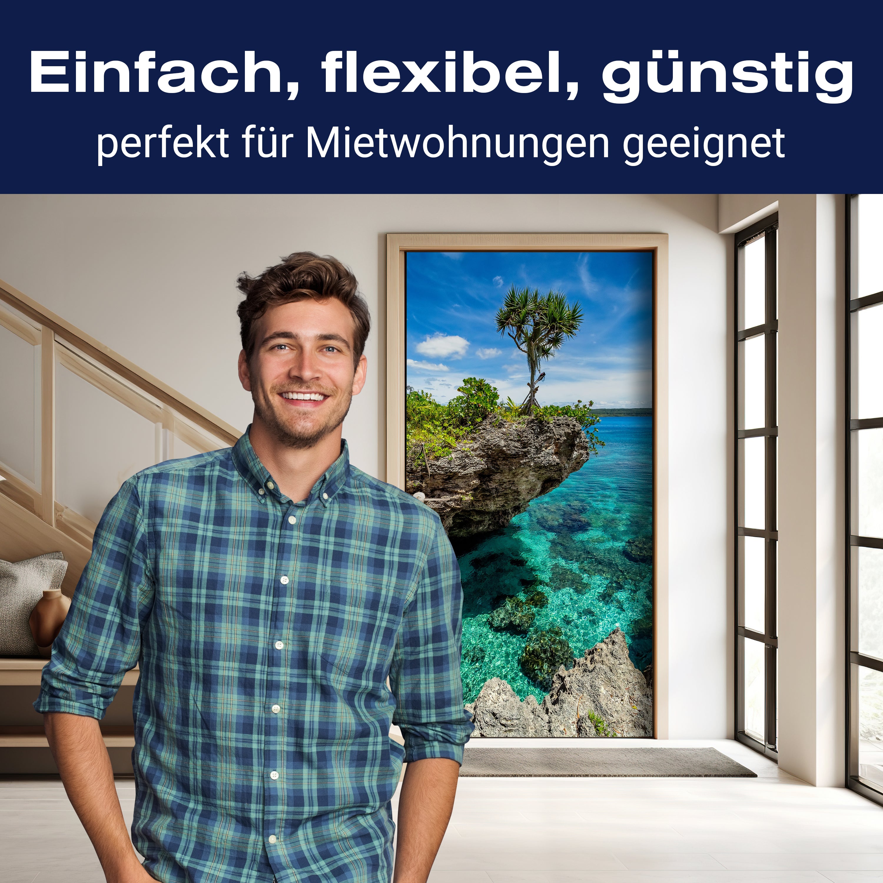 Türtapete Palme auf Fels-klippe, Meer, Ozean M1111 - Bild 3 Türtapete Palme auf Fels-klippe, Meer, Ozean M1111 - Bild 3