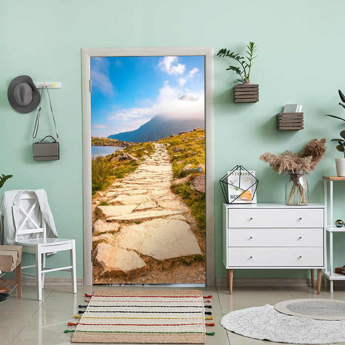 Türtapete Stein-weg an Berg-see, Gebirge, Wolken M1113 - Bild 1 Türtapete Stein-weg an Berg-see, Gebirge, Wolken M1113 - Bild 1