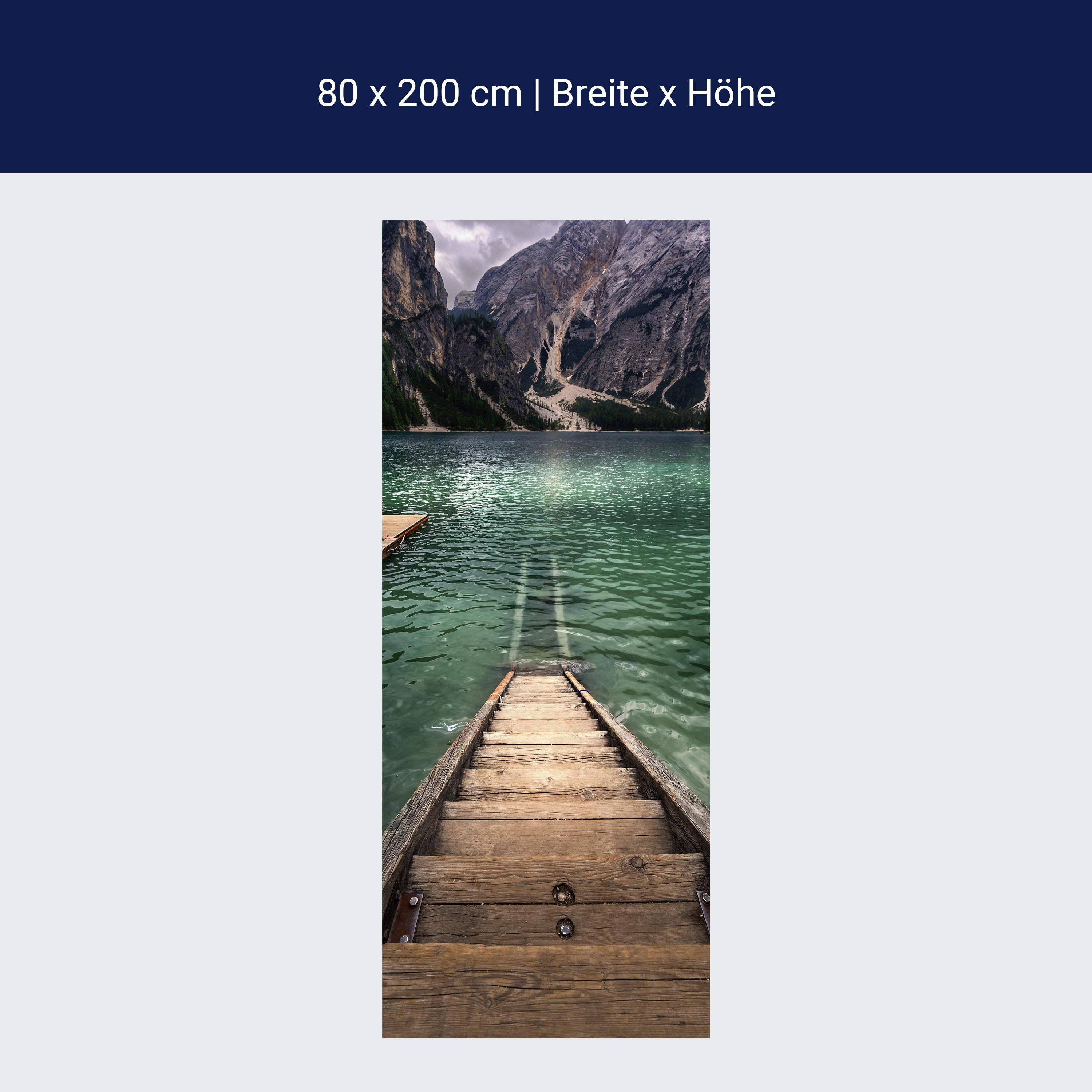 Türtapete Holz-treppe im See, Berge, Gebirge M1125 Türtapete Holz-treppe im See, Berge, Gebirge M1125