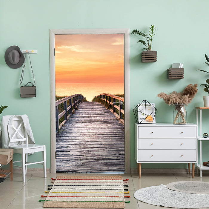 Türtapete Holz-steg zum Meer, Abend-rot, Sonne M1135 - Bild 1 Türtapete Holz-steg zum Meer, Abend-rot, Sonne M1135 - Bild 1