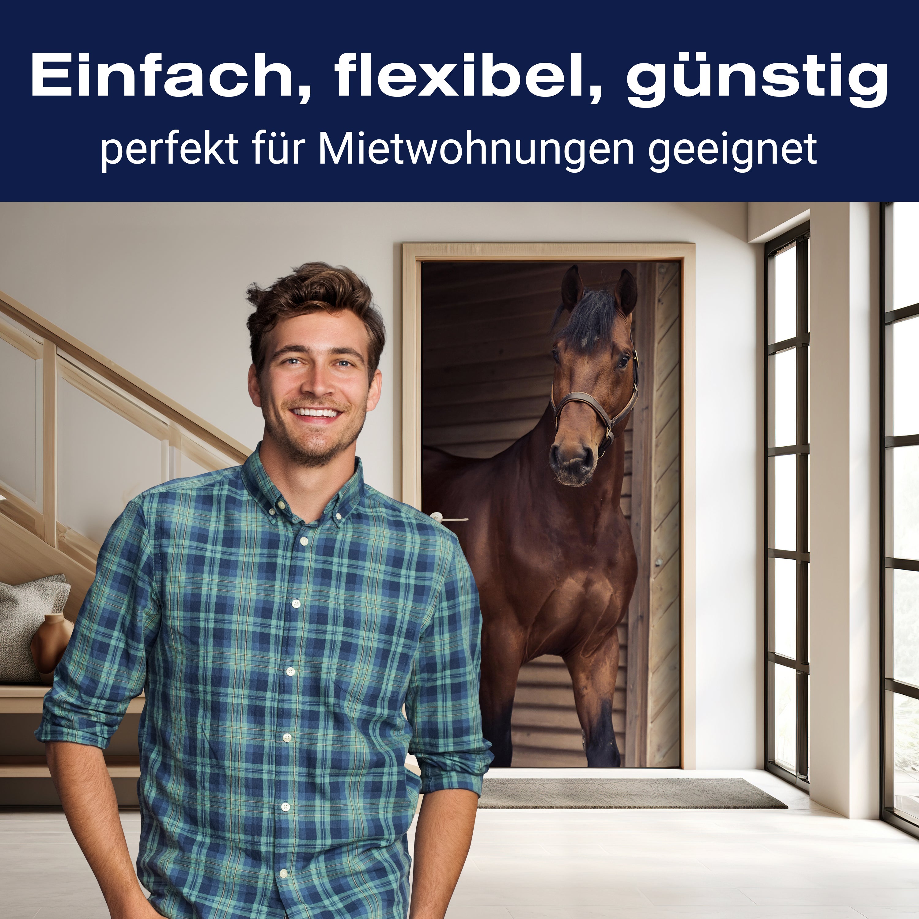 Türtapete Pferd an Stall-tür, Tiere, Reiten, Box M1137 - Bild 3 Türtapete Pferd an Stall-tür, Tiere, Reiten, Box M1137 - Bild 3