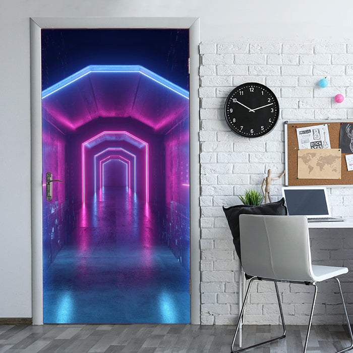 Türtapete Tunnel mit Neon-licht, Blau, Pink, Licht M1138 - Bild 1 Türtapete Tunnel mit Neon-licht, Blau, Pink, Licht M1138 - Bild 1