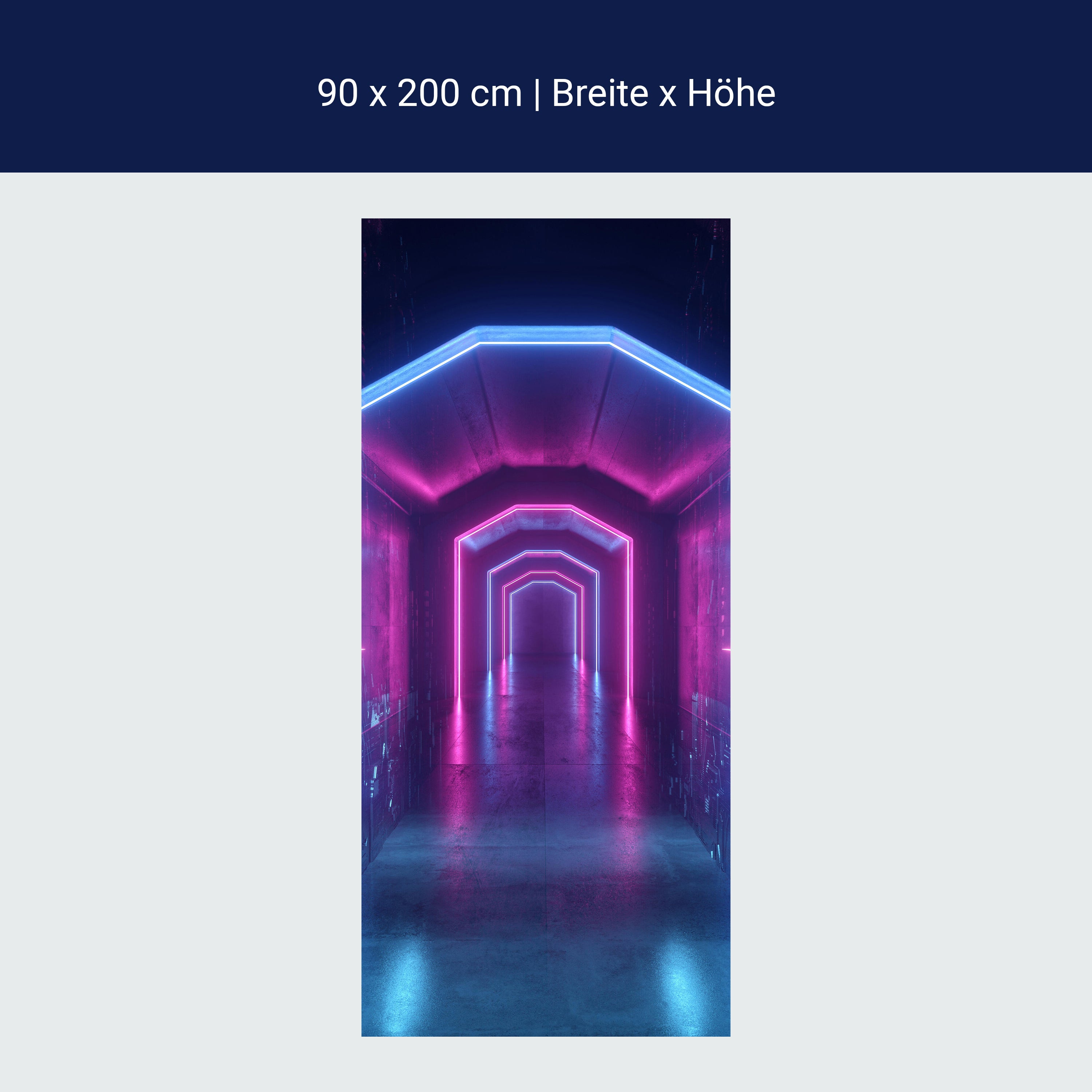 Türtapete Tunnel mit Neon-licht, Blau, Pink, Licht M1138 Türtapete Tunnel mit Neon-licht, Blau, Pink, Licht M1138