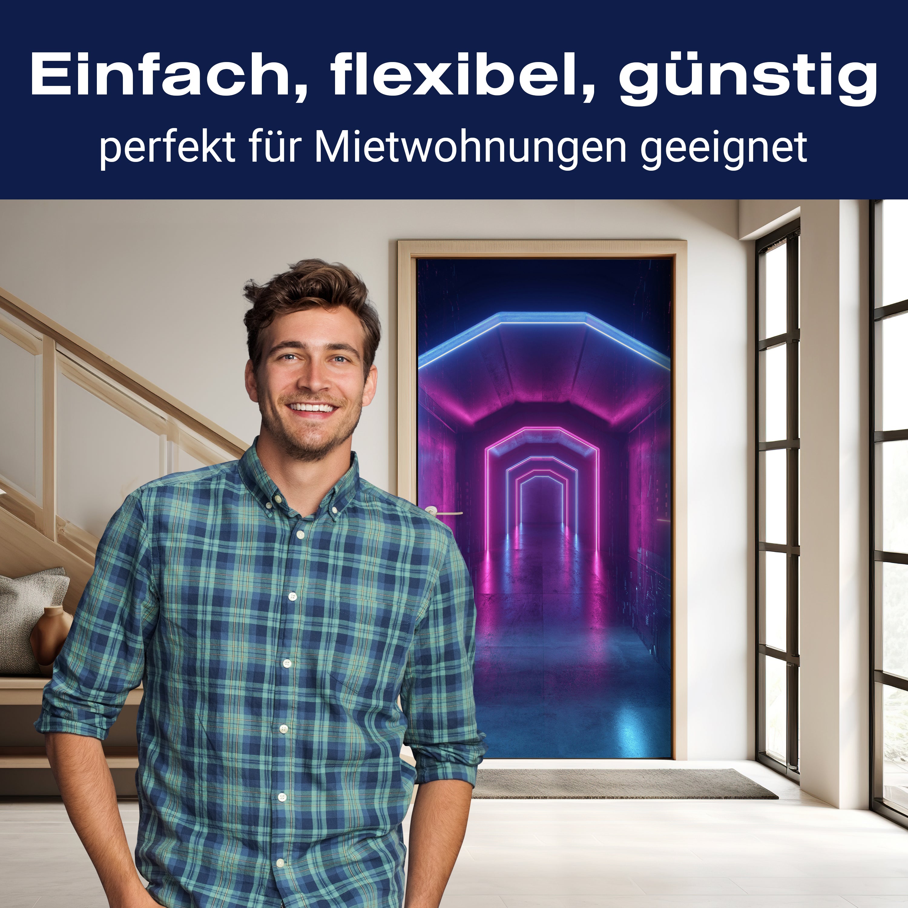 Türtapete Tunnel mit Neon-licht, Blau, Pink, Licht M1138 - Bild 3 Türtapete Tunnel mit Neon-licht, Blau, Pink, Licht M1138 - Bild 3