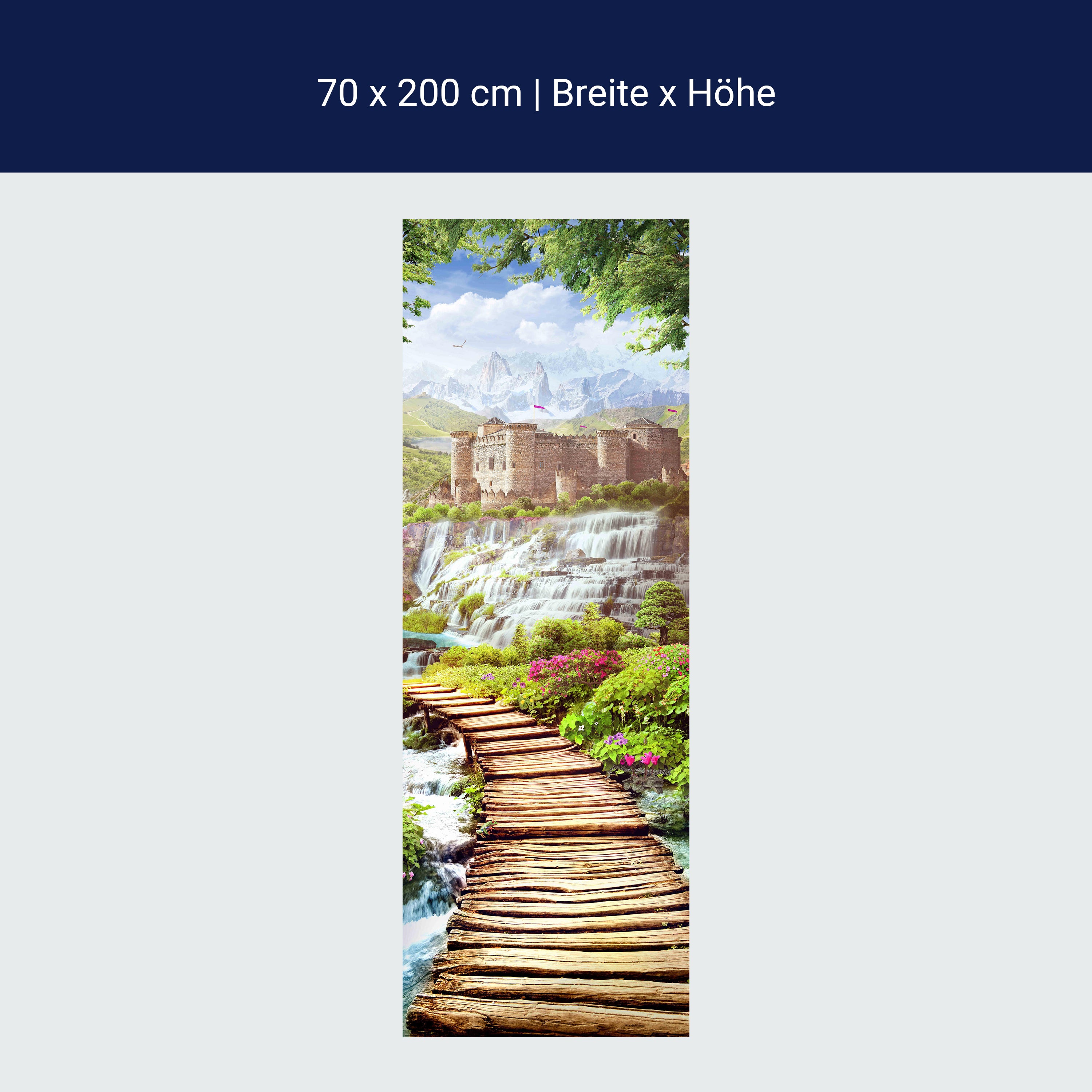 Türtapete Burg in den Bergen, Gebirge, Holz-steg M1140 Türtapete Burg in den Bergen, Gebirge, Holz-steg M1140