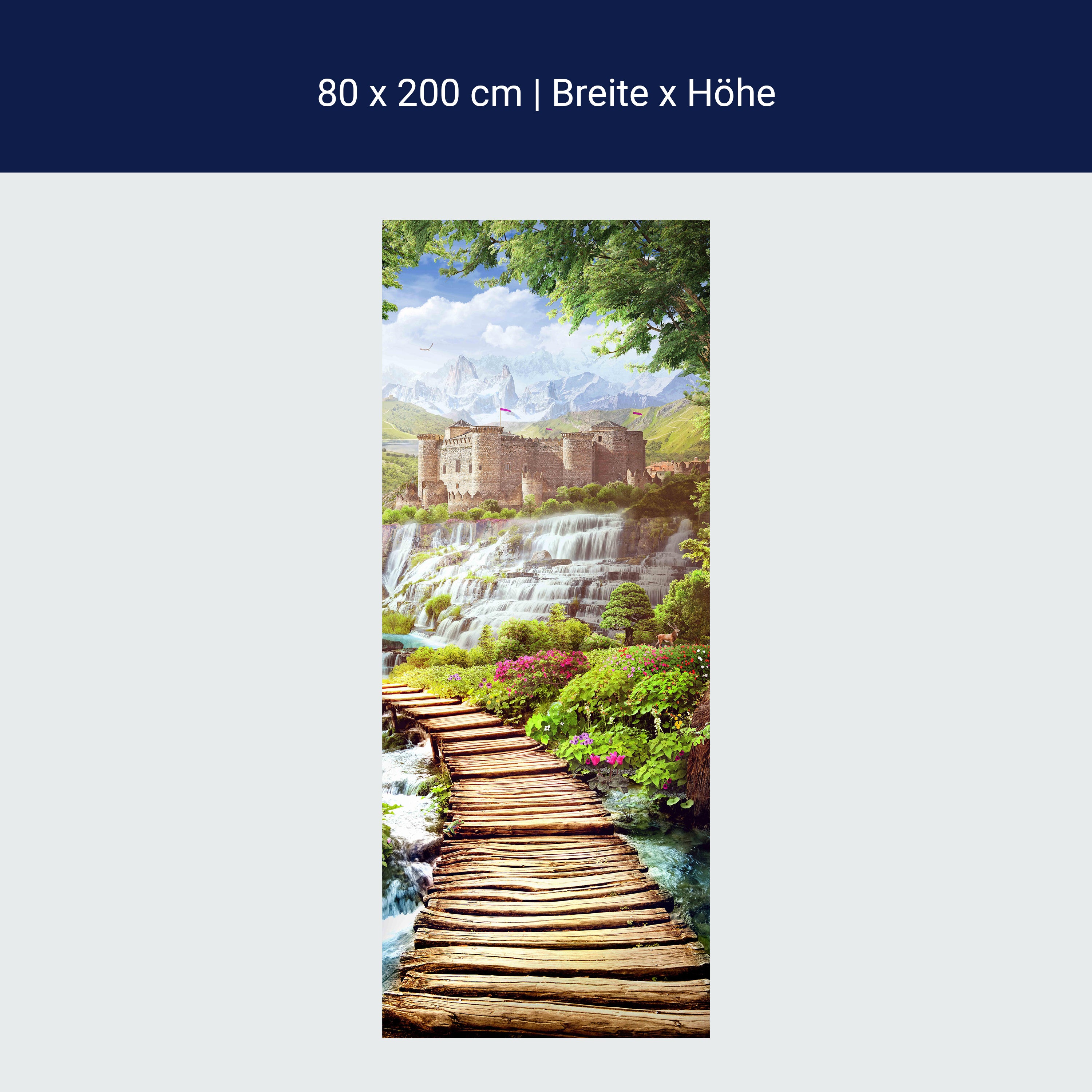 Türtapete Burg in den Bergen, Gebirge, Holz-steg M1140 Türtapete Burg in den Bergen, Gebirge, Holz-steg M1140