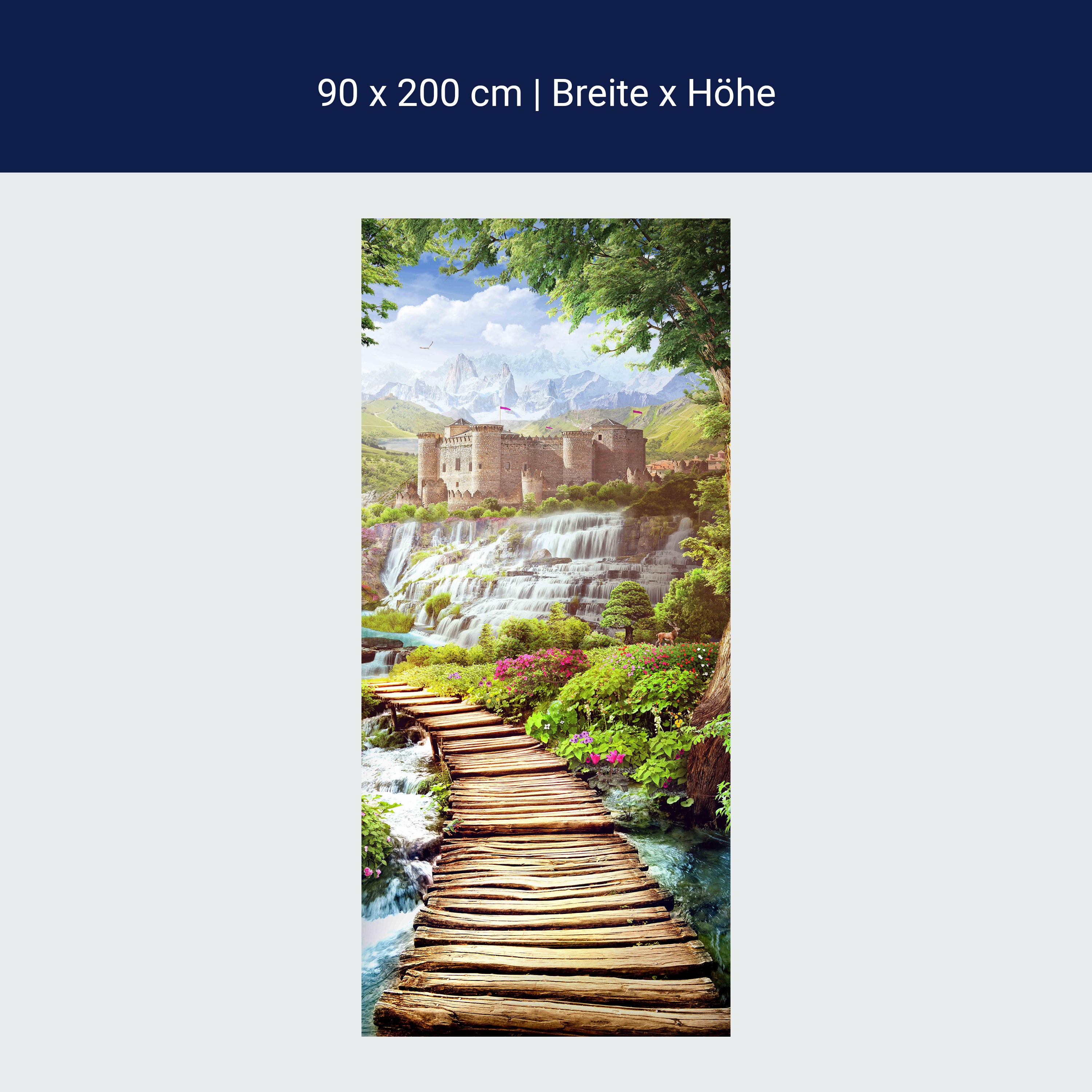 Türtapete Burg in den Bergen, Gebirge, Holz-steg M1140 Türtapete Burg in den Bergen, Gebirge, Holz-steg M1140