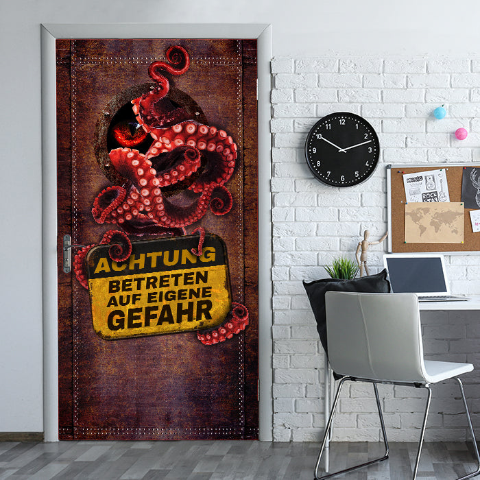 Türtapete ACHTUNG! Rostige Tür, Krake, Tintenfisch M1146 - Bild 1 Türtapete ACHTUNG! Rostige Tür, Krake, Tintenfisch M1146 - Bild 1