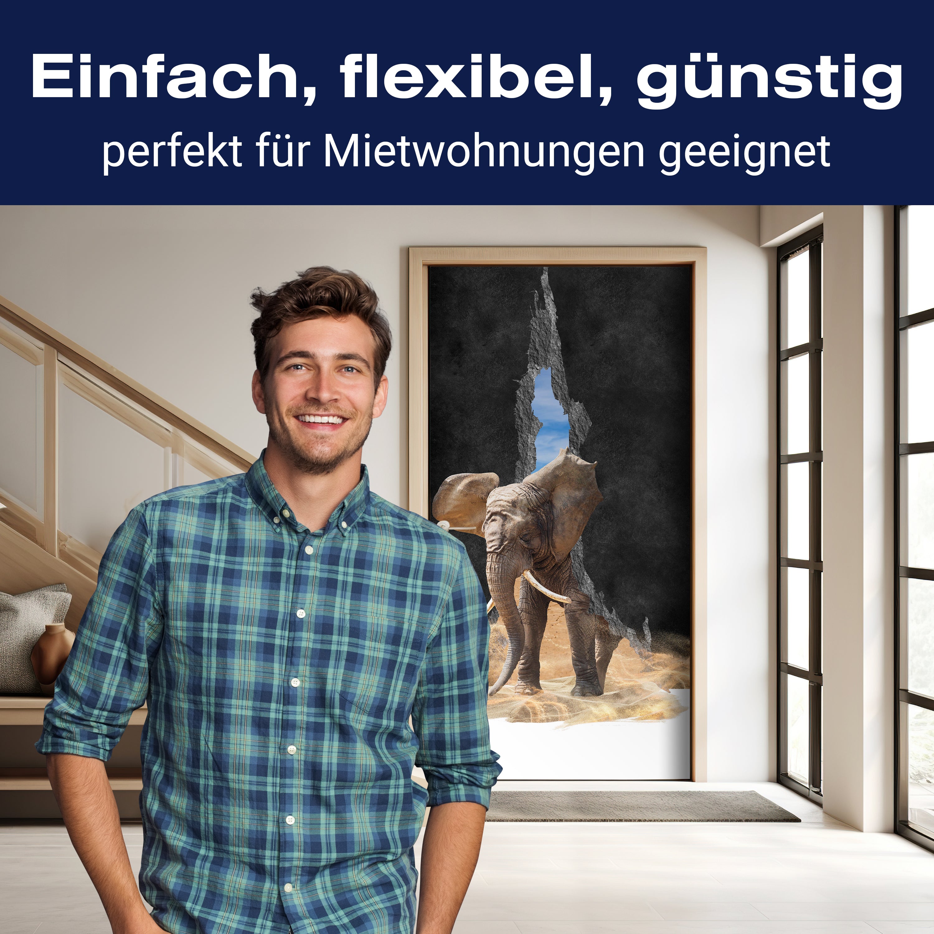 Türtapete Elefant Tür-durchbruch, Sand, Riss M1148 - Bild 3 Türtapete Elefant Tür-durchbruch, Sand, Riss M1148 - Bild 3