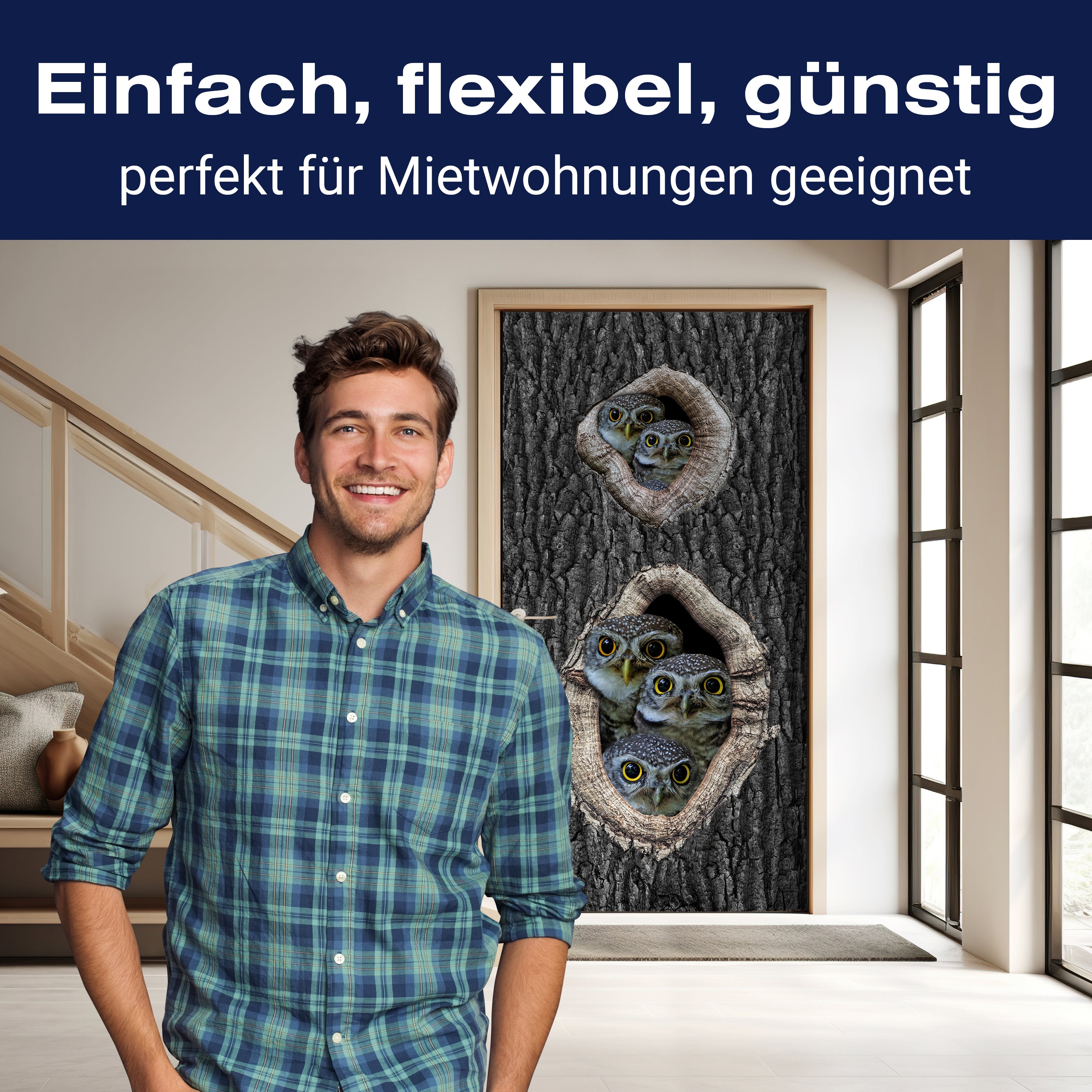 Türtapete Eulen im Baum, Familie, Vögel, Wald M1149 - Bild 3 Türtapete Eulen im Baum, Familie, Vögel, Wald M1149 - Bild 3