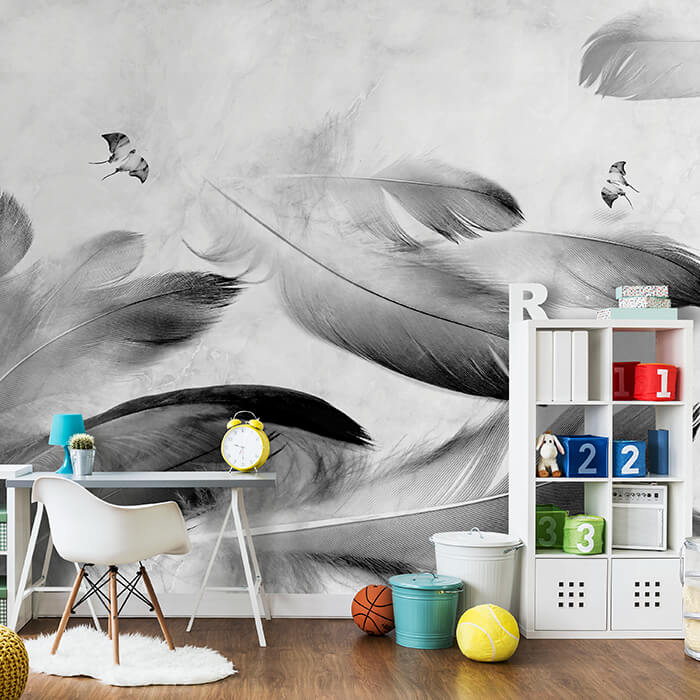 Fototapete Graue Federn Schmetterling M1150 - Bild 1 Fototapete Graue Federn Schmetterling M1150 - Bild 1