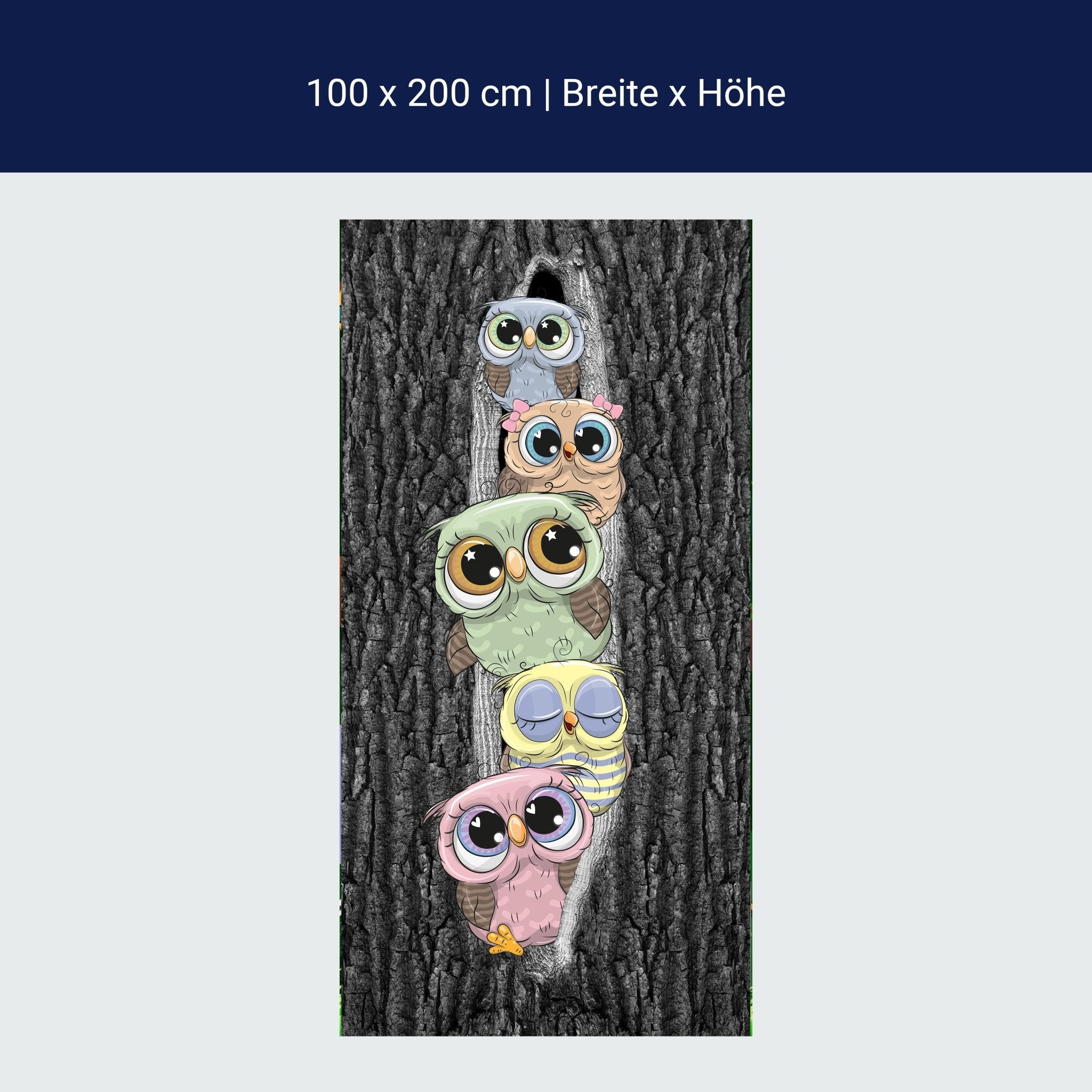Türtapete Comic Eulen im Baum-stamm, Natur, Vögel M1150 Türtapete Comic Eulen im Baum-stamm, Natur, Vögel M1150