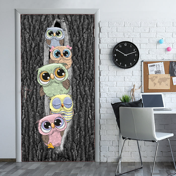 Türtapete Comic Eulen im Baum-stamm, Natur, Vögel M1150 - Bild 1 Türtapete Comic Eulen im Baum-stamm, Natur, Vögel M1150 - Bild 1