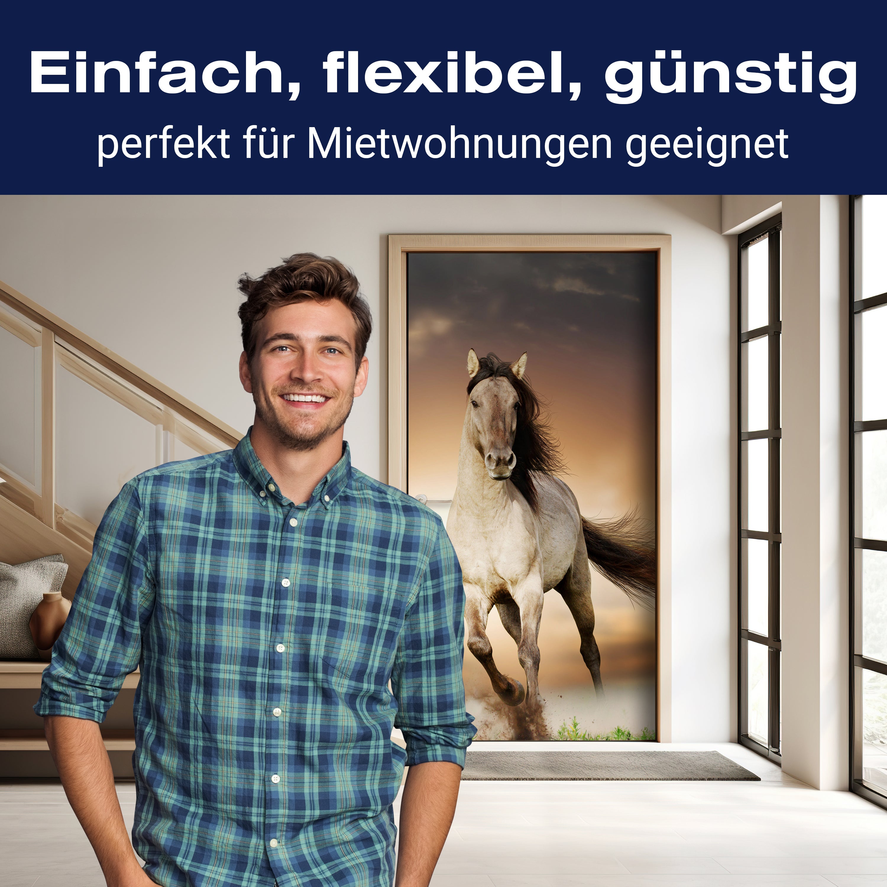 Türtapete Pferd rennt über Wiese, Schimmel, Weiß M1158 - Bild 3 Türtapete Pferd rennt über Wiese, Schimmel, Weiß M1158 - Bild 3