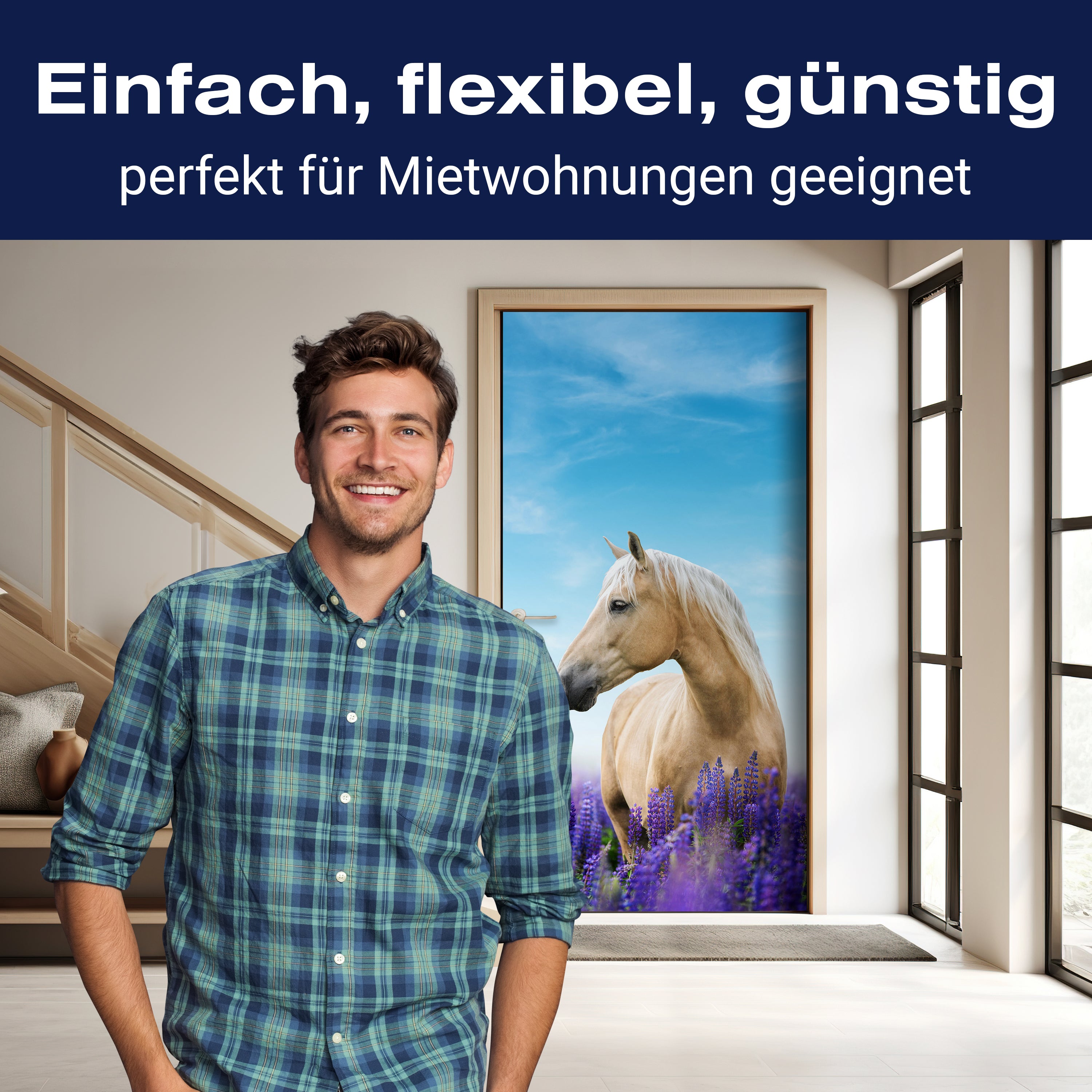 Türtapete Pferd in Lupinen Feld, Himmel, Lila M1170 - Bild 3 Türtapete Pferd in Lupinen Feld, Himmel, Lila M1170 - Bild 3