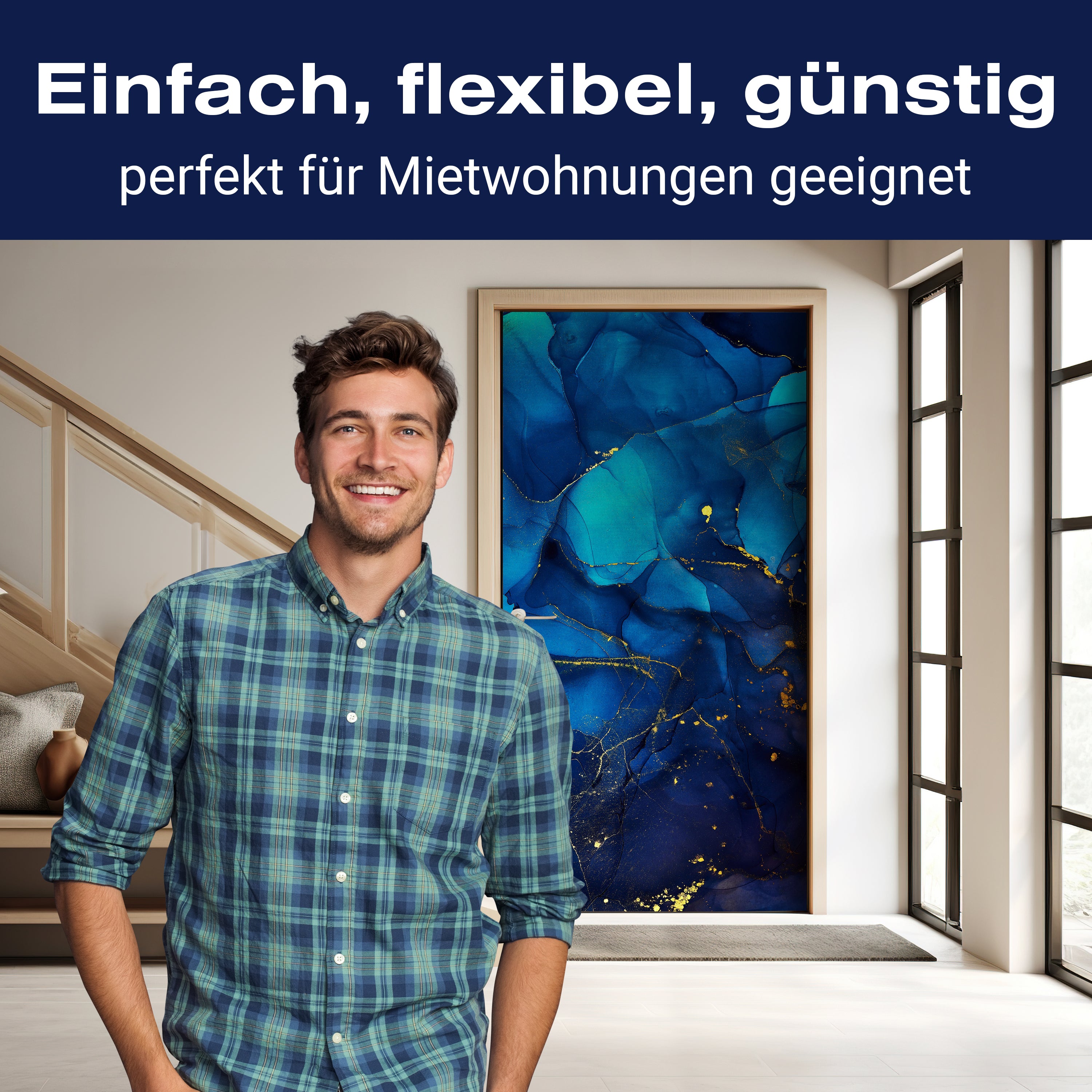 Türtapete blau grüner Marmor mit Gold, dunkel M1182 - Bild 3 Türtapete blau grüner Marmor mit Gold, dunkel M1182 - Bild 3