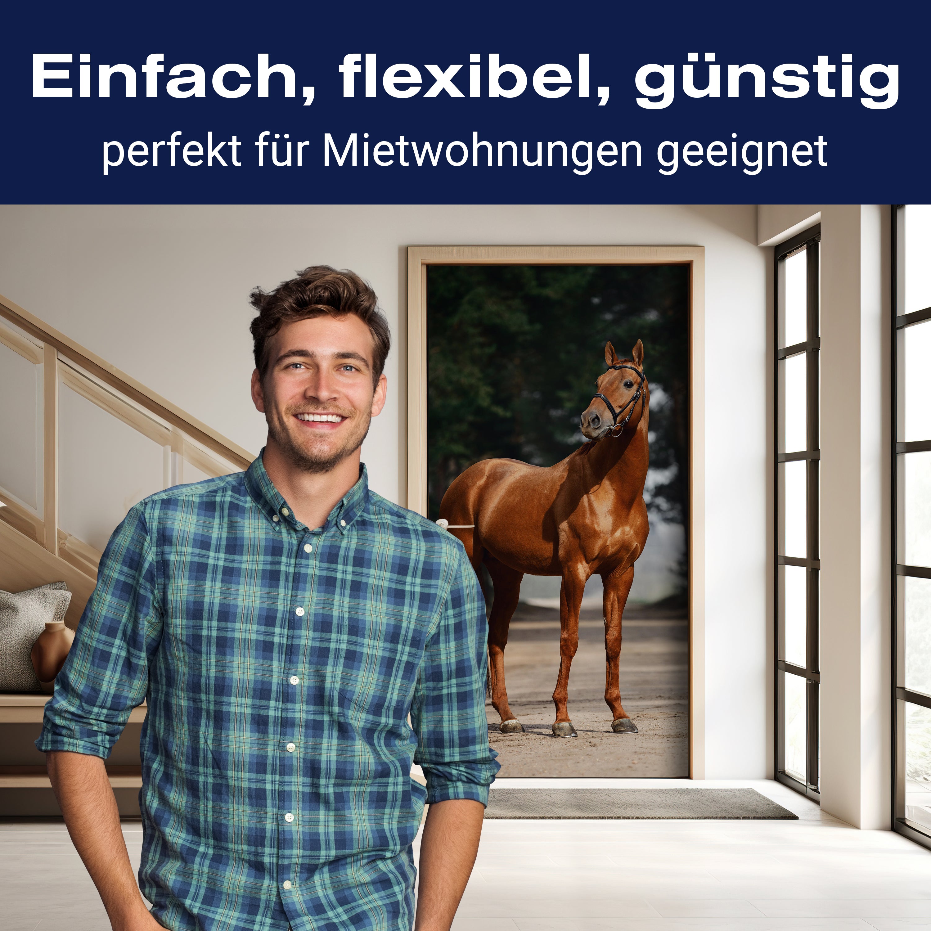 Türtapete braunes Pferd auf Straße, Bäume M1184 - Bild 3 Türtapete braunes Pferd auf Straße, Bäume M1184 - Bild 3