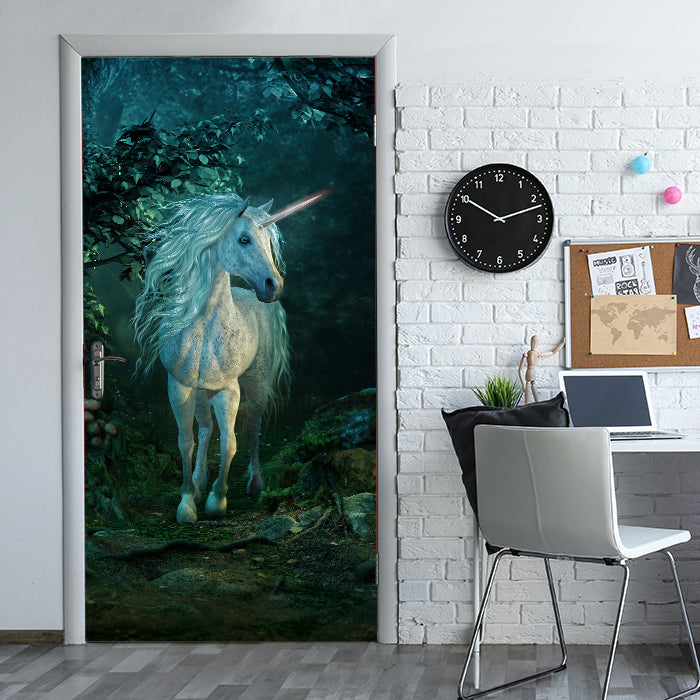 Türtapete Weißes Einhorn im Zauberwald, Fantasy M1185 - Bild 1 Türtapete Weißes Einhorn im Zauberwald, Fantasy M1185 - Bild 1