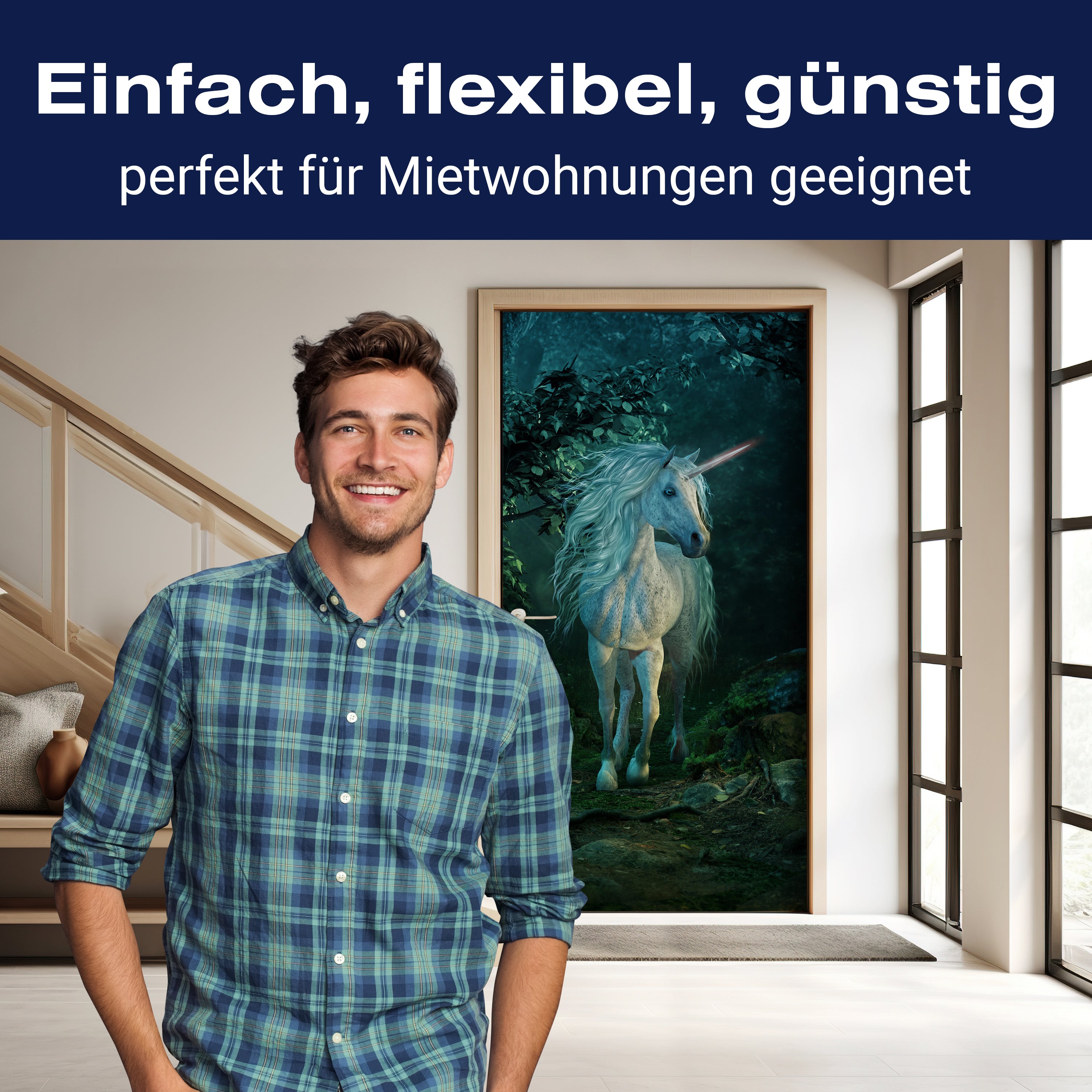 Türtapete Weißes Einhorn im Zauberwald, Fantasy M1185 - Bild 3 Türtapete Weißes Einhorn im Zauberwald, Fantasy M1185 - Bild 3