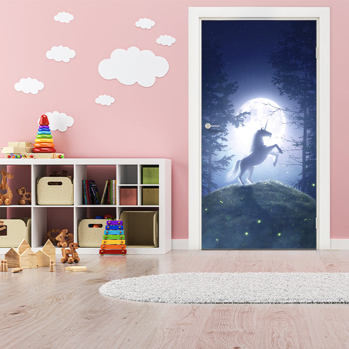 Türtapete Einhorn im Mondschein, Wald, Nacht M1188 - Bild 1 Türtapete Einhorn im Mondschein, Wald, Nacht M1188 - Bild 1