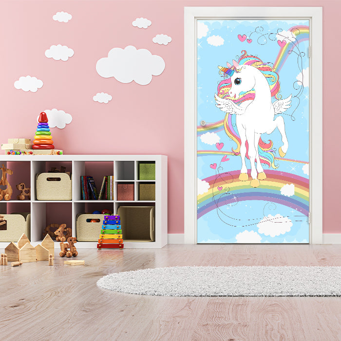 Türtapete Regenbogen Einhorn, bunt, Herzen M1189 - Bild 1 Türtapete Regenbogen Einhorn, bunt, Herzen M1189 - Bild 1