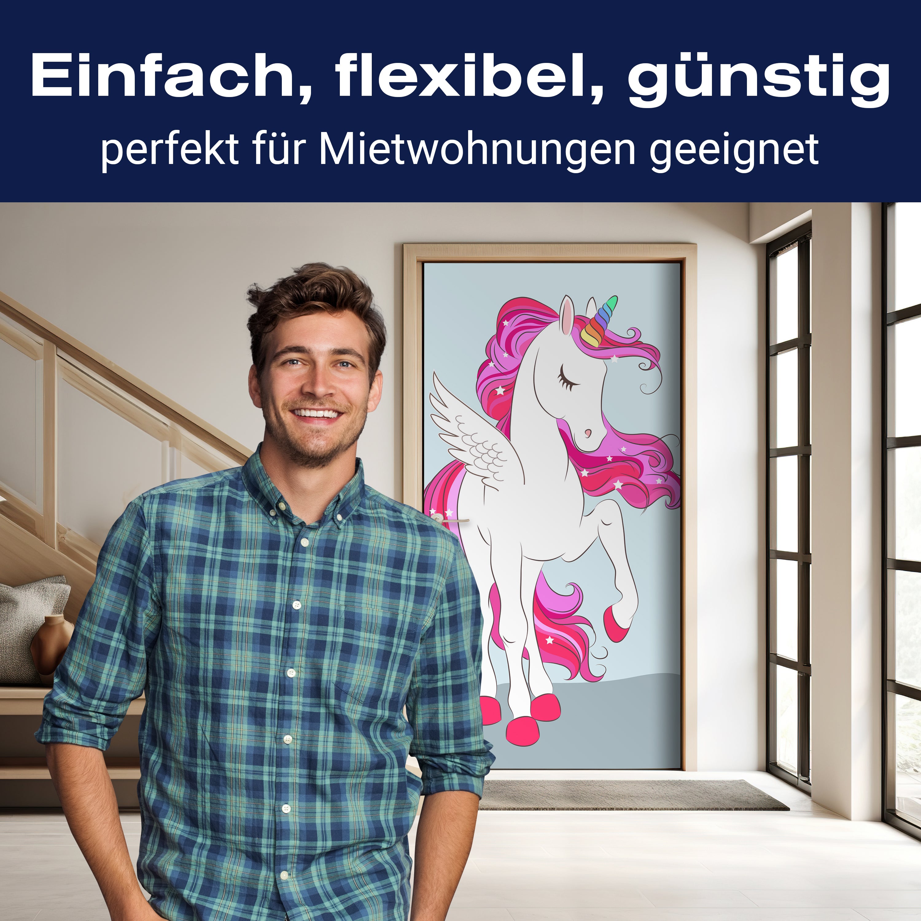 Türtapete Regenbogen Einhorn, Pinke Mähne M1190 - Bild 3 Türtapete Regenbogen Einhorn, Pinke Mähne M1190 - Bild 3