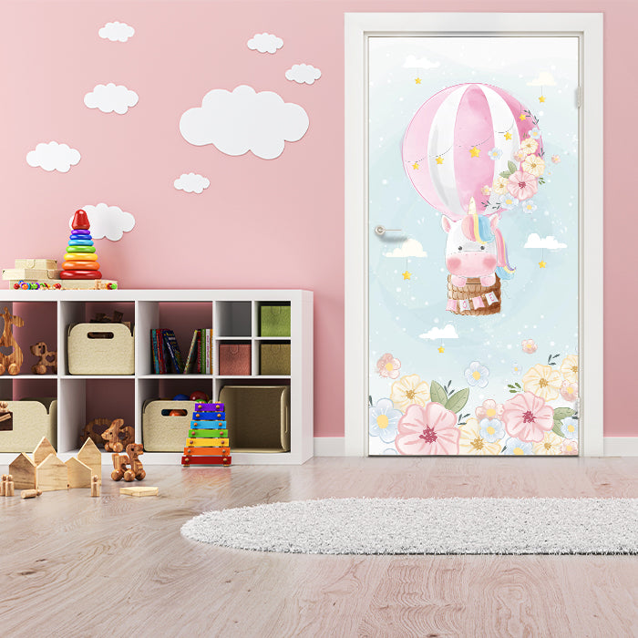 Türtapete Regenbogen Einhorn, Aquarell, Luftballon M1191 - Bild 1 Türtapete Regenbogen Einhorn, Aquarell, Luftballon M1191 - Bild 1