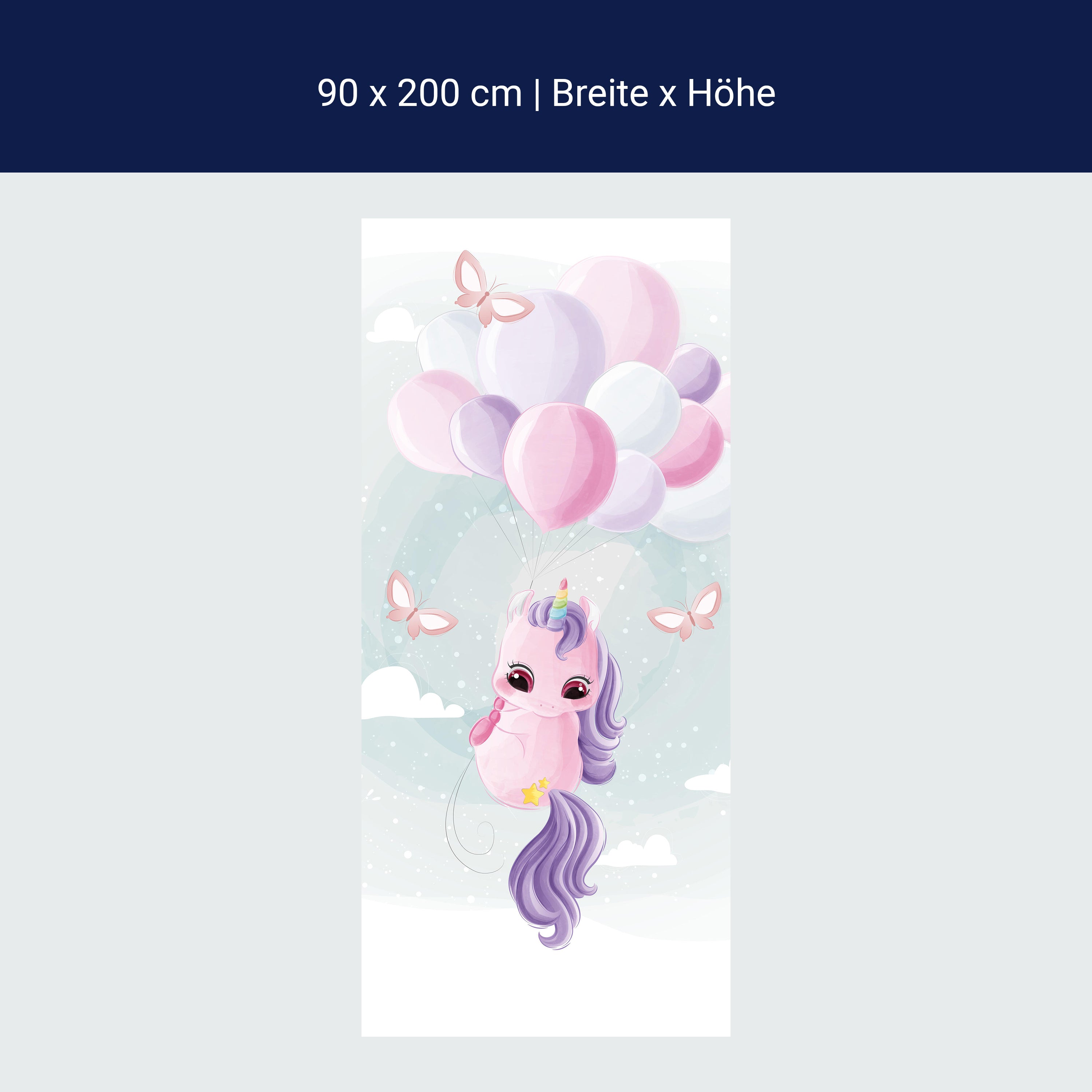 Türtapete Aquarell Einhorn,Luftballons, Regenbogen M1192 Türtapete Aquarell Einhorn,Luftballons, Regenbogen M1192