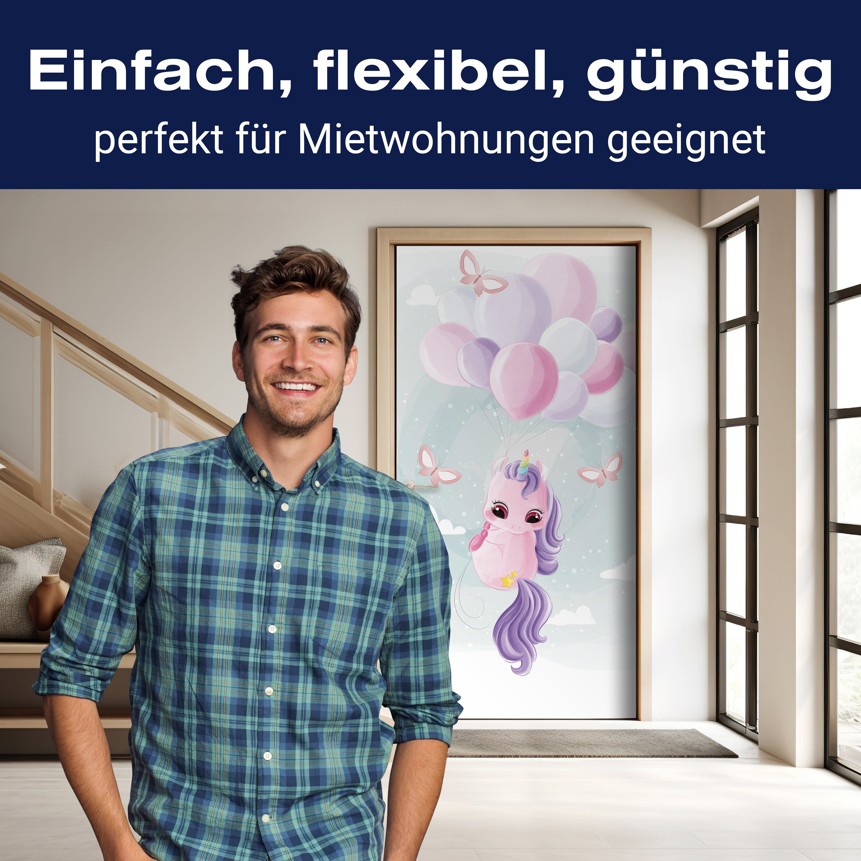 Türtapete Aquarell Einhorn,Luftballons, Regenbogen M1192 - Bild 3 Türtapete Aquarell Einhorn,Luftballons, Regenbogen M1192 - Bild 3