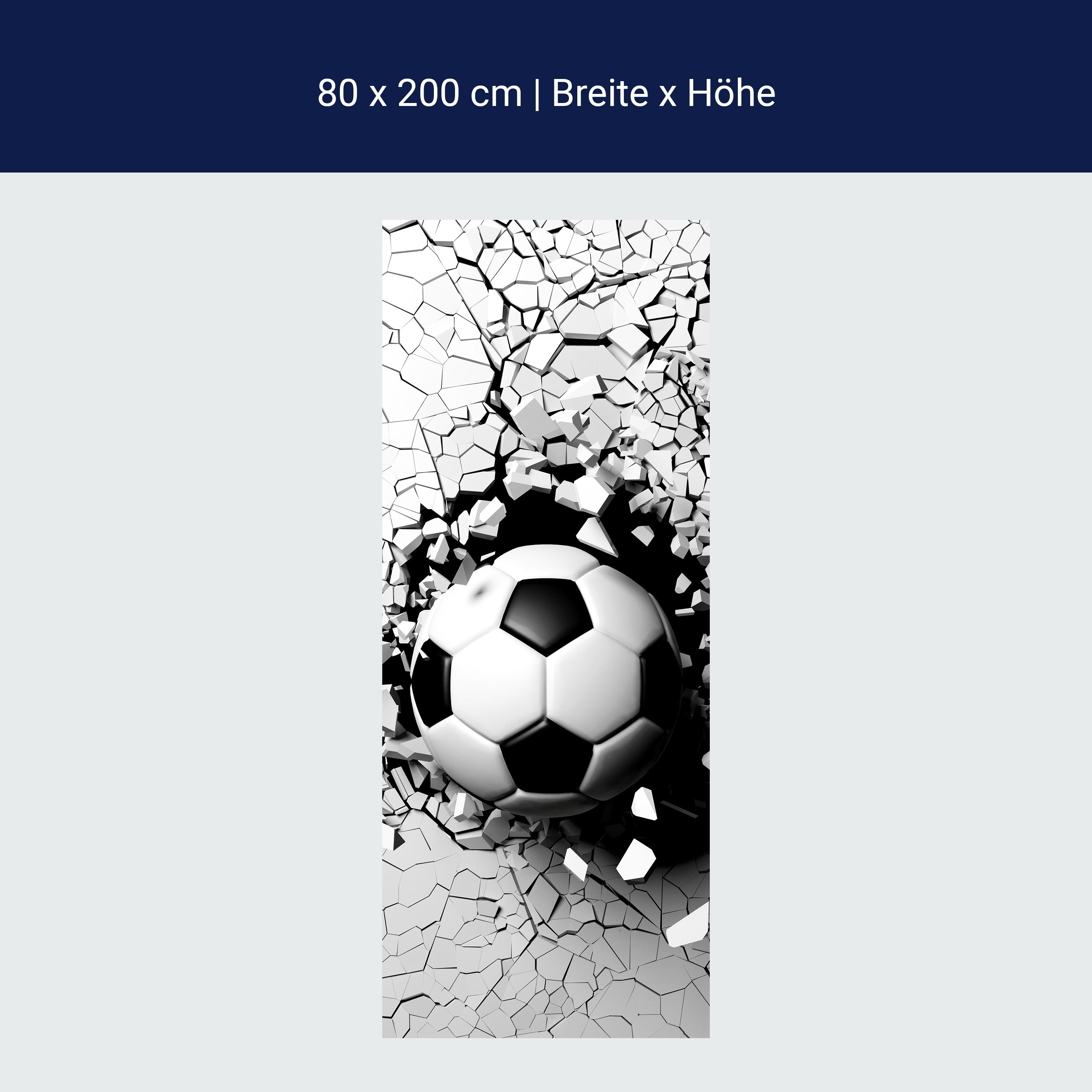 Türtapete Fussball durch Wand, 3D, Sport, Ball M1200 Türtapete Fussball durch Wand, 3D, Sport, Ball M1200
