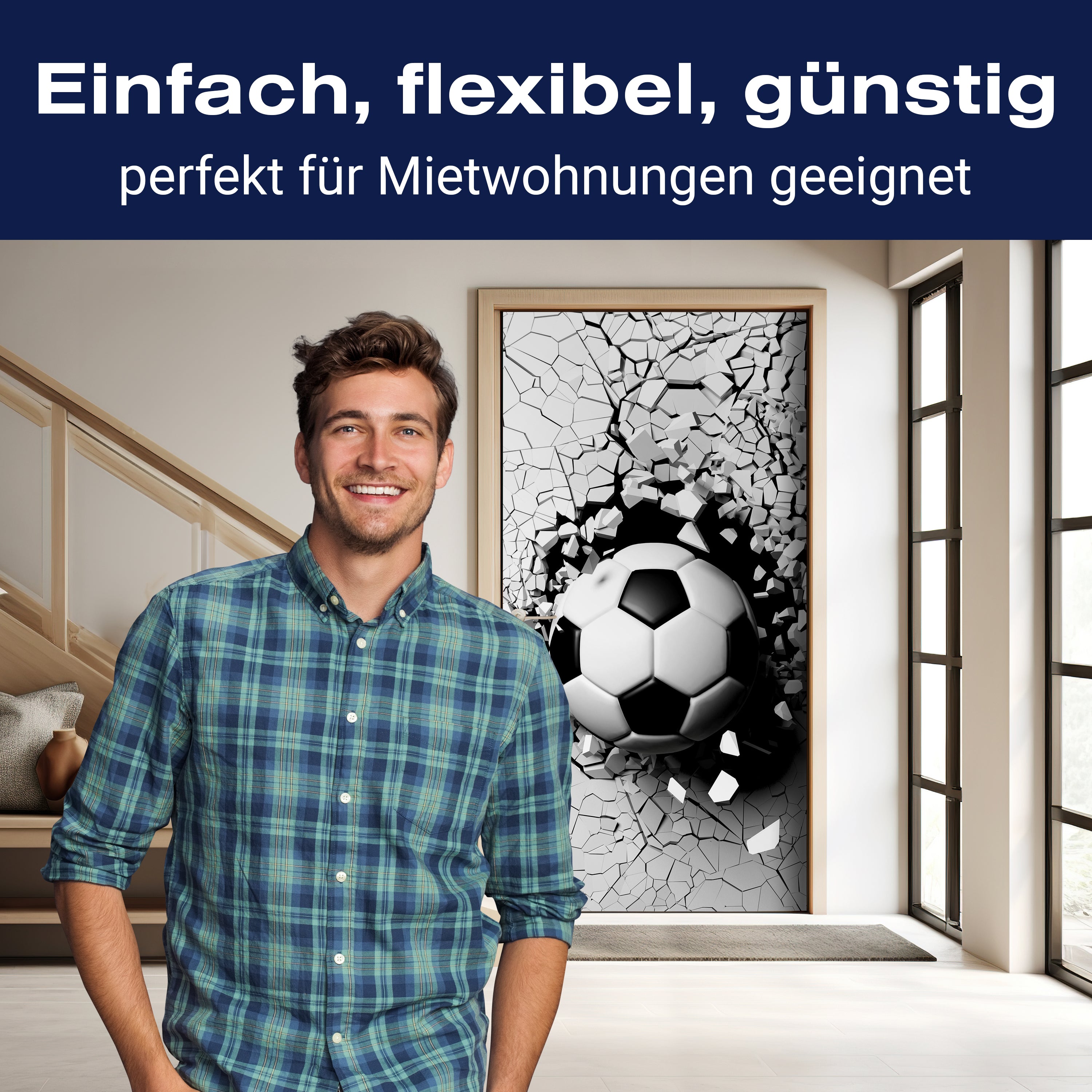 Türtapete Fussball durch Wand, 3D, Sport, Ball M1200 - Bild 3 Türtapete Fussball durch Wand, 3D, Sport, Ball M1200 - Bild 3