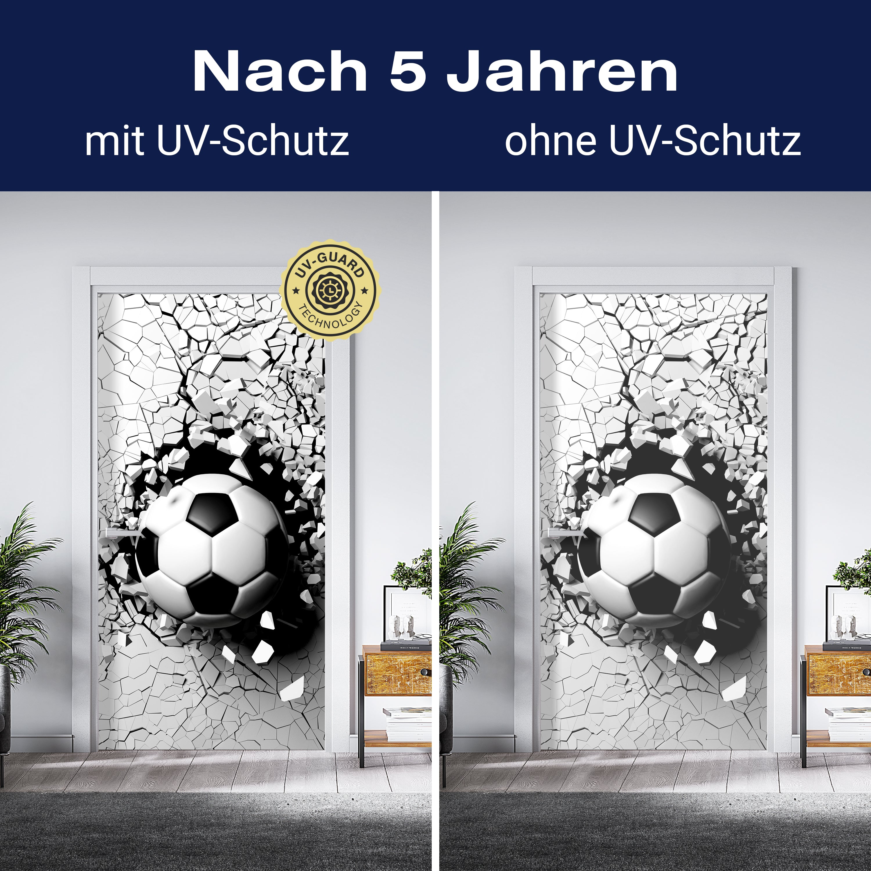 Türtapete Fussball durch Wand, 3D, Sport, Ball M1200 - Bild 4 Türtapete Fussball durch Wand, 3D, Sport, Ball M1200 - Bild 4