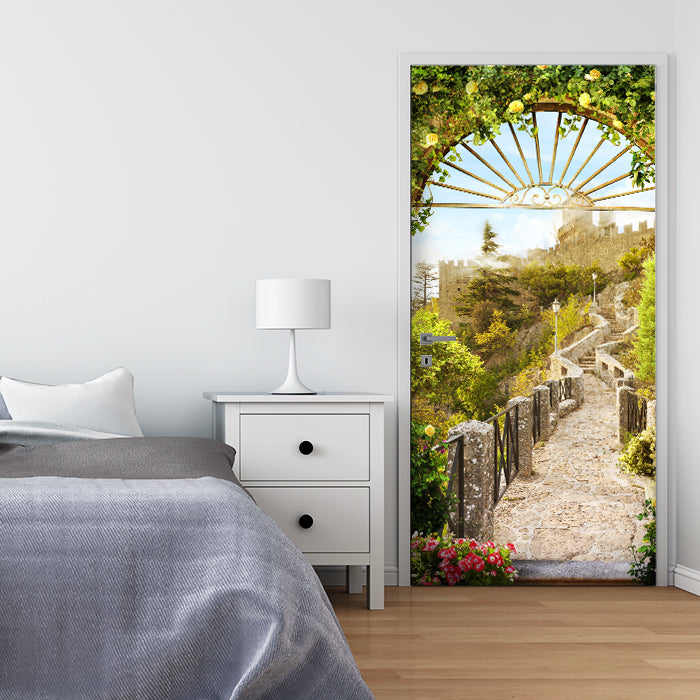 Türtapete Ausblick auf Burg, Tor, Mauer, Treppe M1203 - Bild 1 Türtapete Ausblick auf Burg, Tor, Mauer, Treppe M1203 - Bild 1