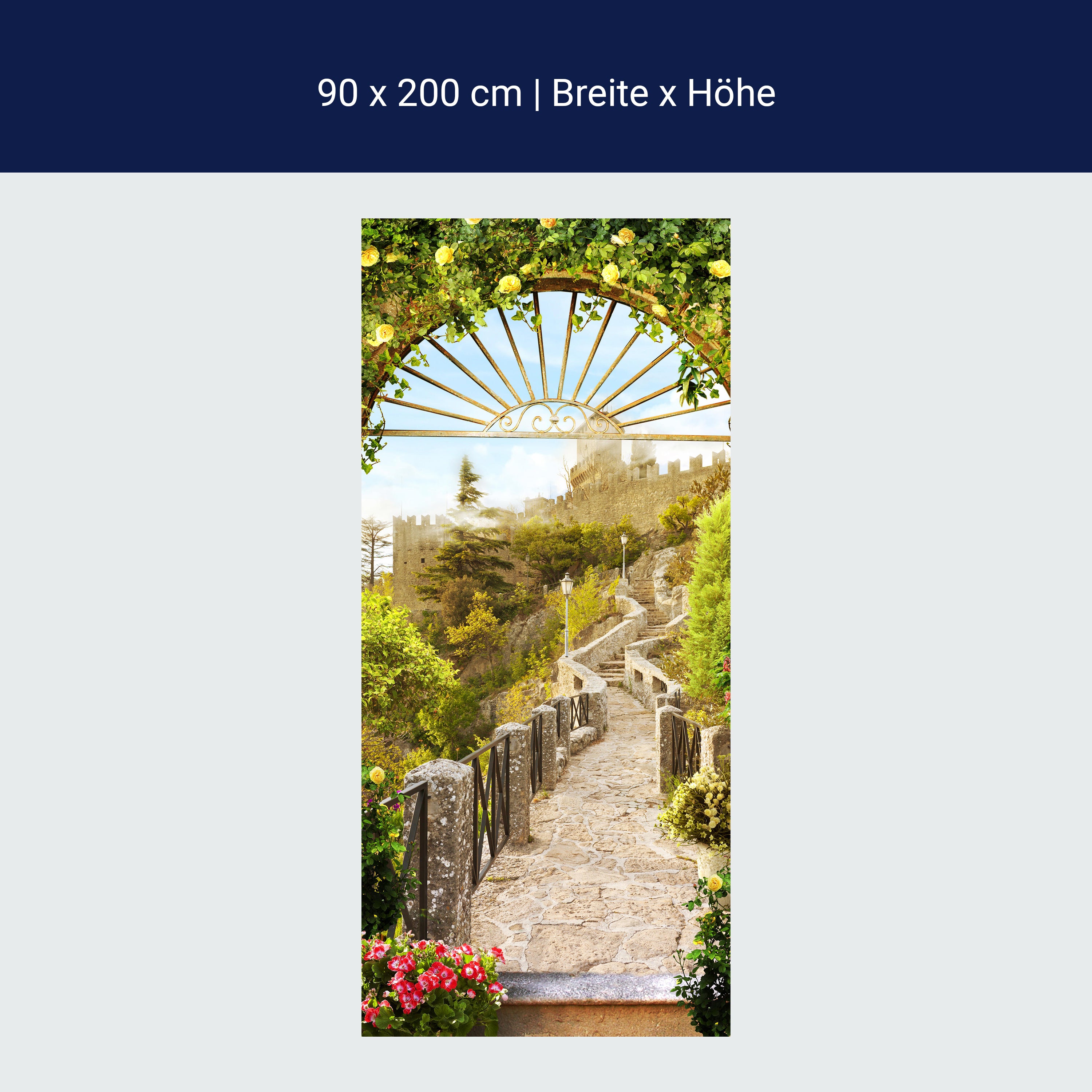 Türtapete Ausblick auf Burg, Tor, Mauer, Treppe M1203 Türtapete Ausblick auf Burg, Tor, Mauer, Treppe M1203