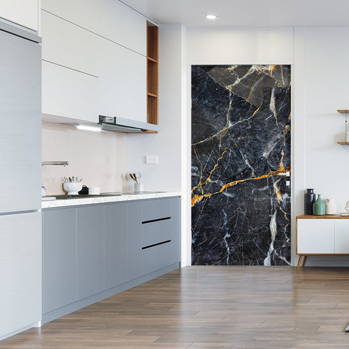 Türtapete Schwarzer Marmor, Gold, Weiß, Naturstein M1218 - Bild 1 Türtapete Schwarzer Marmor, Gold, Weiß, Naturstein M1218 - Bild 1