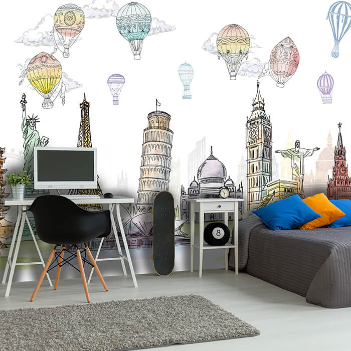 Fototapete Kinderzimmer Welt Ballons M1219 - Bild 1 Fototapete Kinderzimmer Welt Ballons M1219 - Bild 1