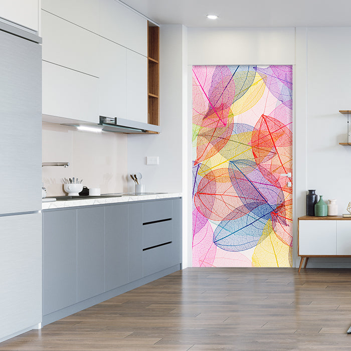 Türtapete bunte Blätter, Blatt Skelett, Pflanzen M1226 - Bild 1 Türtapete bunte Blätter, Blatt Skelett, Pflanzen M1226 - Bild 1