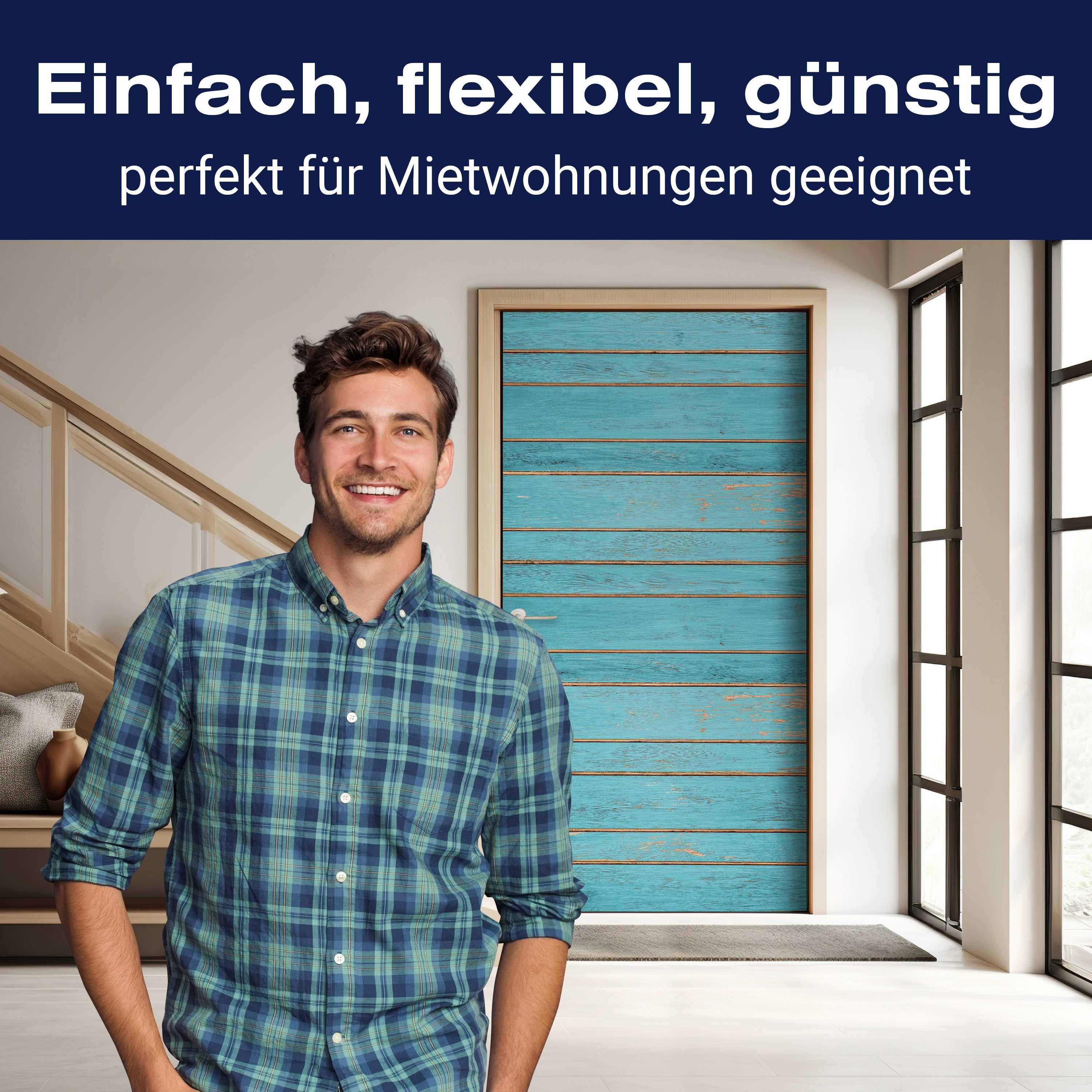 Türtapete blaue Holzplatten, Muster, Holz, blau M1238 - Bild 3 Türtapete blaue Holzplatten, Muster, Holz, blau M1238 - Bild 3