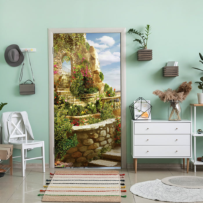 Türtapete Pflanzen an Steintreppe, Mediterran M1241 - Bild 1 Türtapete Pflanzen an Steintreppe, Mediterran M1241 - Bild 1