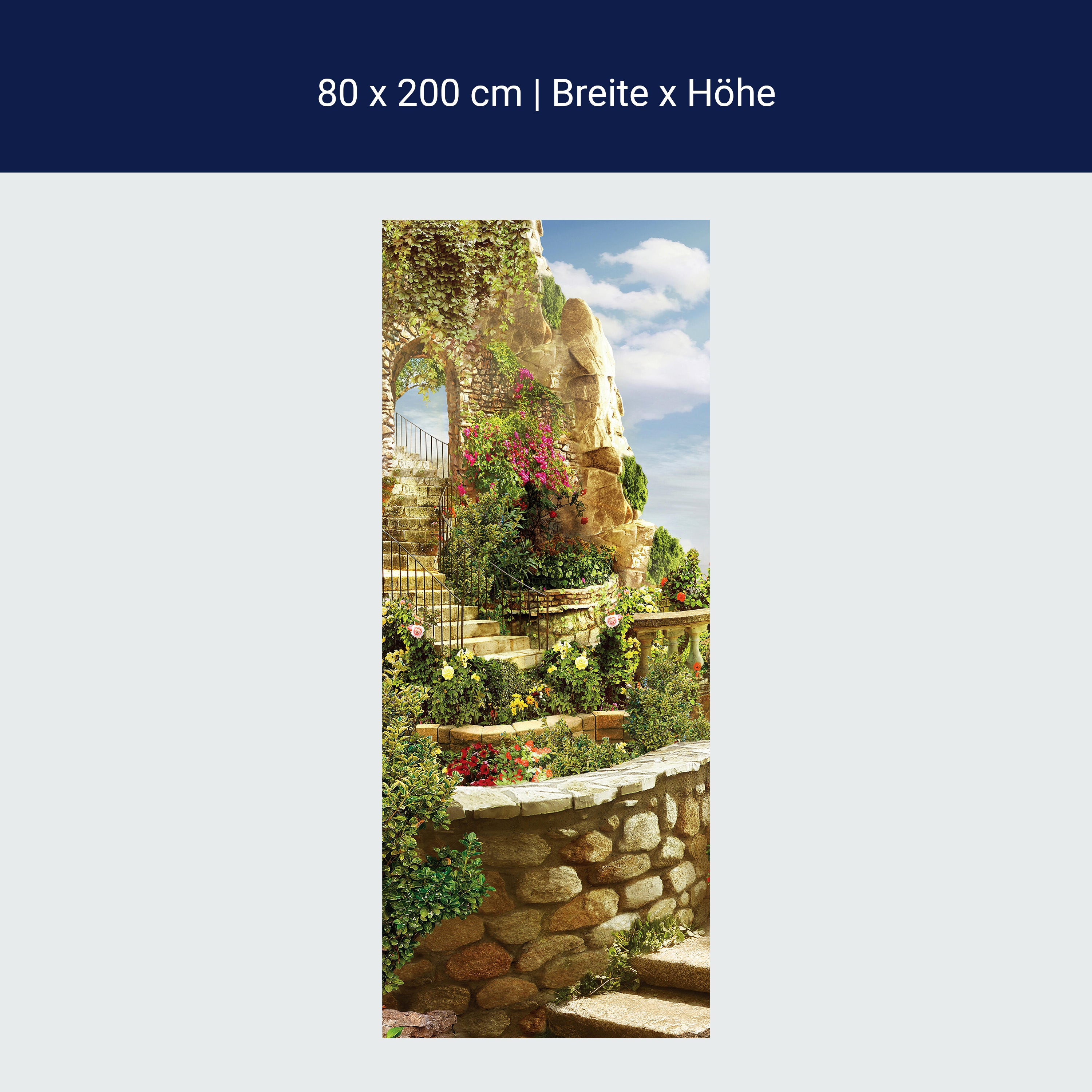 Türtapete Pflanzen an Steintreppe, Mediterran M1241 Türtapete Pflanzen an Steintreppe, Mediterran M1241