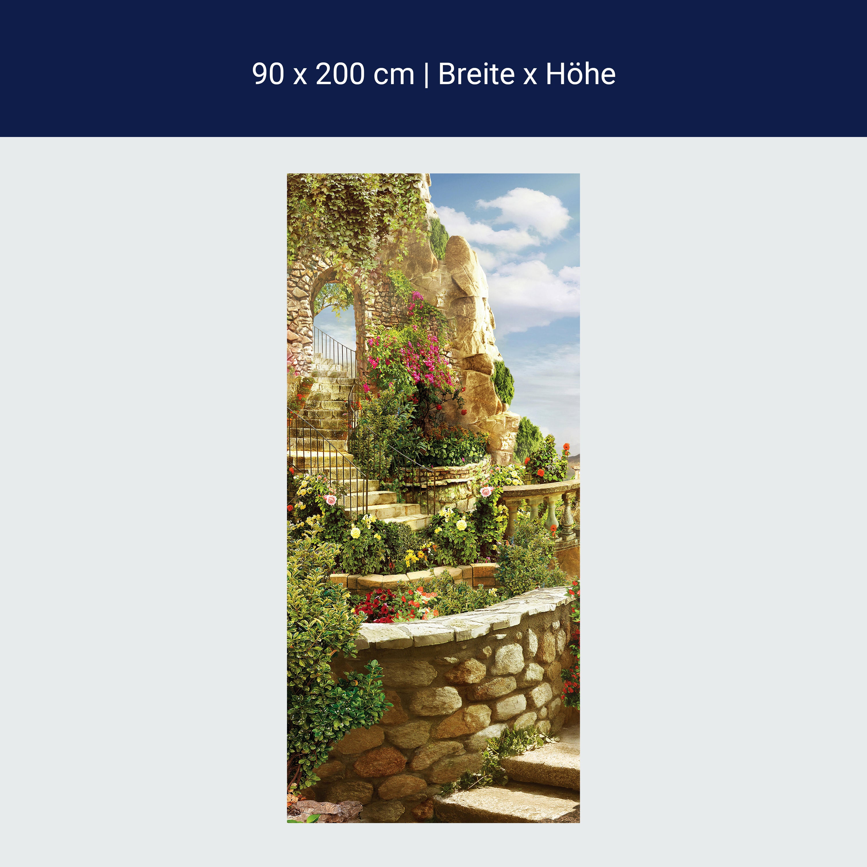 Türtapete Pflanzen an Steintreppe, Mediterran M1241 Türtapete Pflanzen an Steintreppe, Mediterran M1241