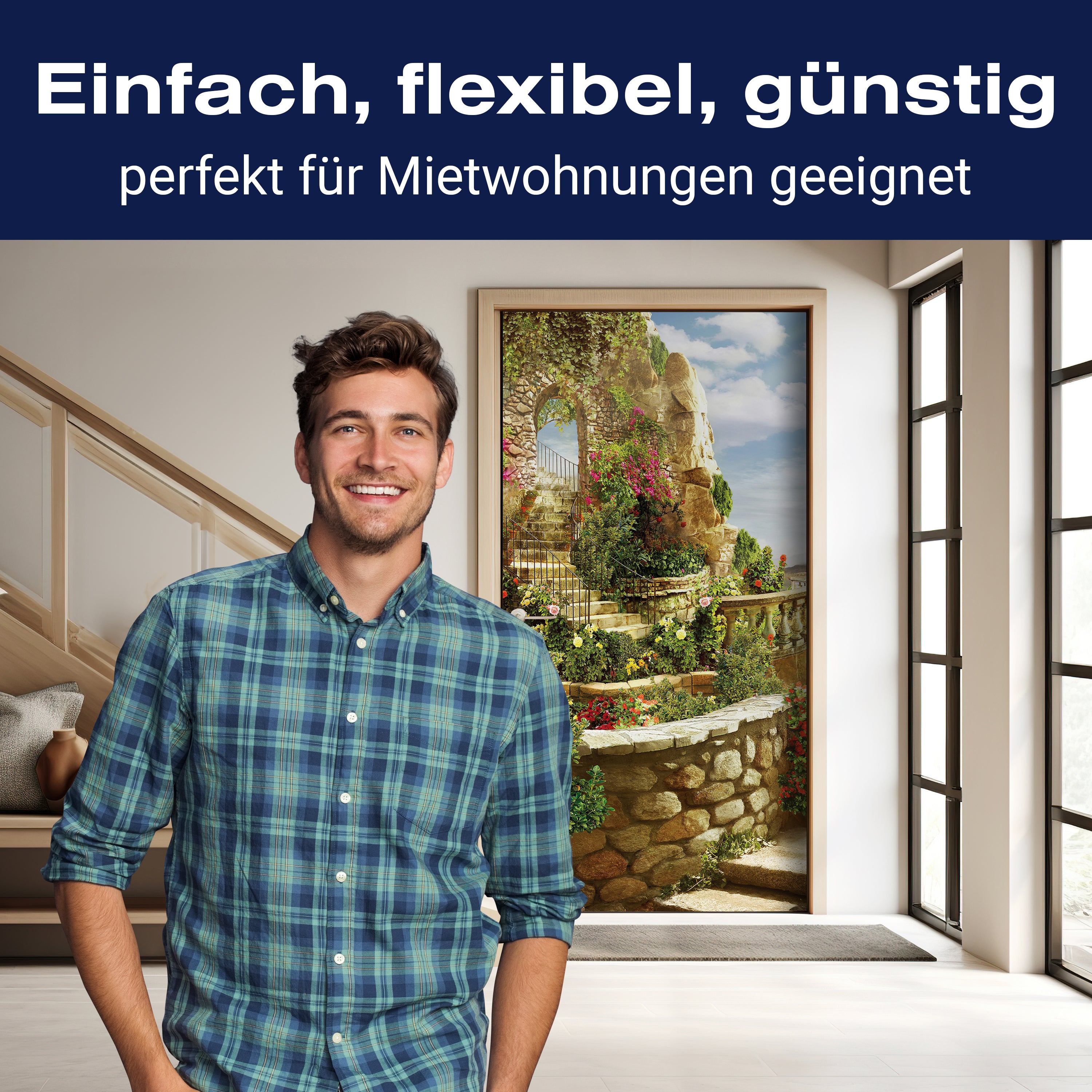 Türtapete Pflanzen an Steintreppe, Mediterran M1241 - Bild 3 Türtapete Pflanzen an Steintreppe, Mediterran M1241 - Bild 3