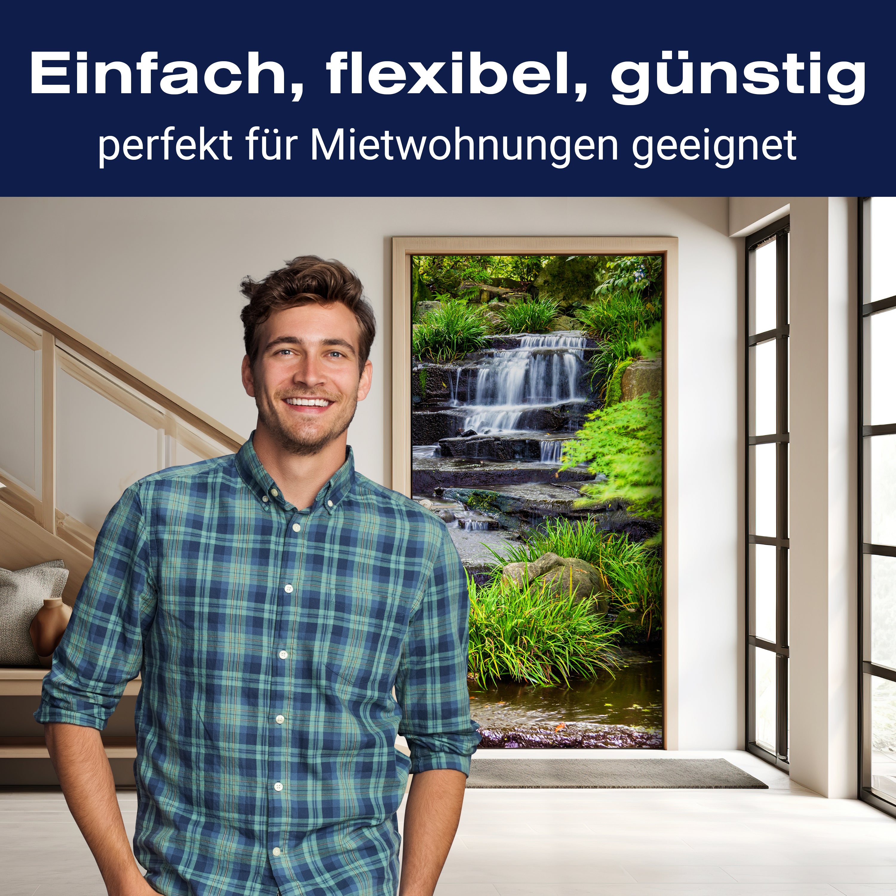 Türtapete Wasserfall, Treppe, Wasser, Bach, Grün M1247 - Bild 3 Türtapete Wasserfall, Treppe, Wasser, Bach, Grün M1247 - Bild 3