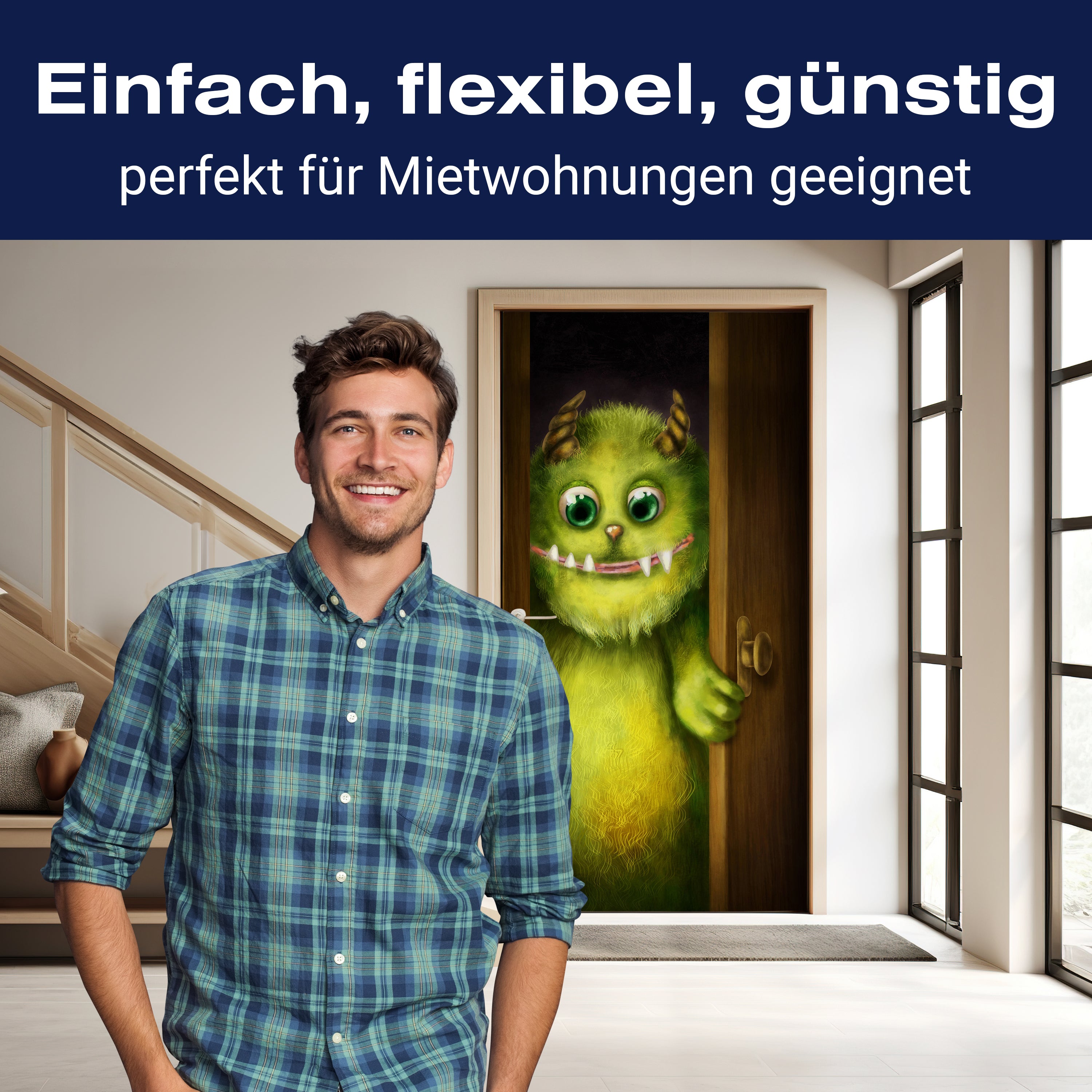 Türtapete grünes Monster in der Tür, Hörner, Zähne M1252 - Bild 3 Türtapete grünes Monster in der Tür, Hörner, Zähne M1252 - Bild 3