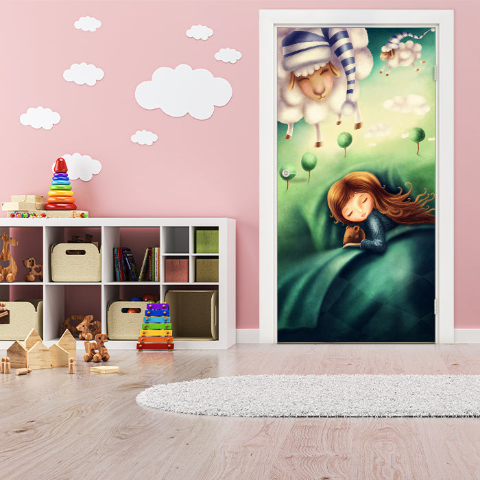 Türtapete schlafendes Kind, Schafe, Träumen, Baum M1255 - Bild 1 Türtapete schlafendes Kind, Schafe, Träumen, Baum M1255 - Bild 1