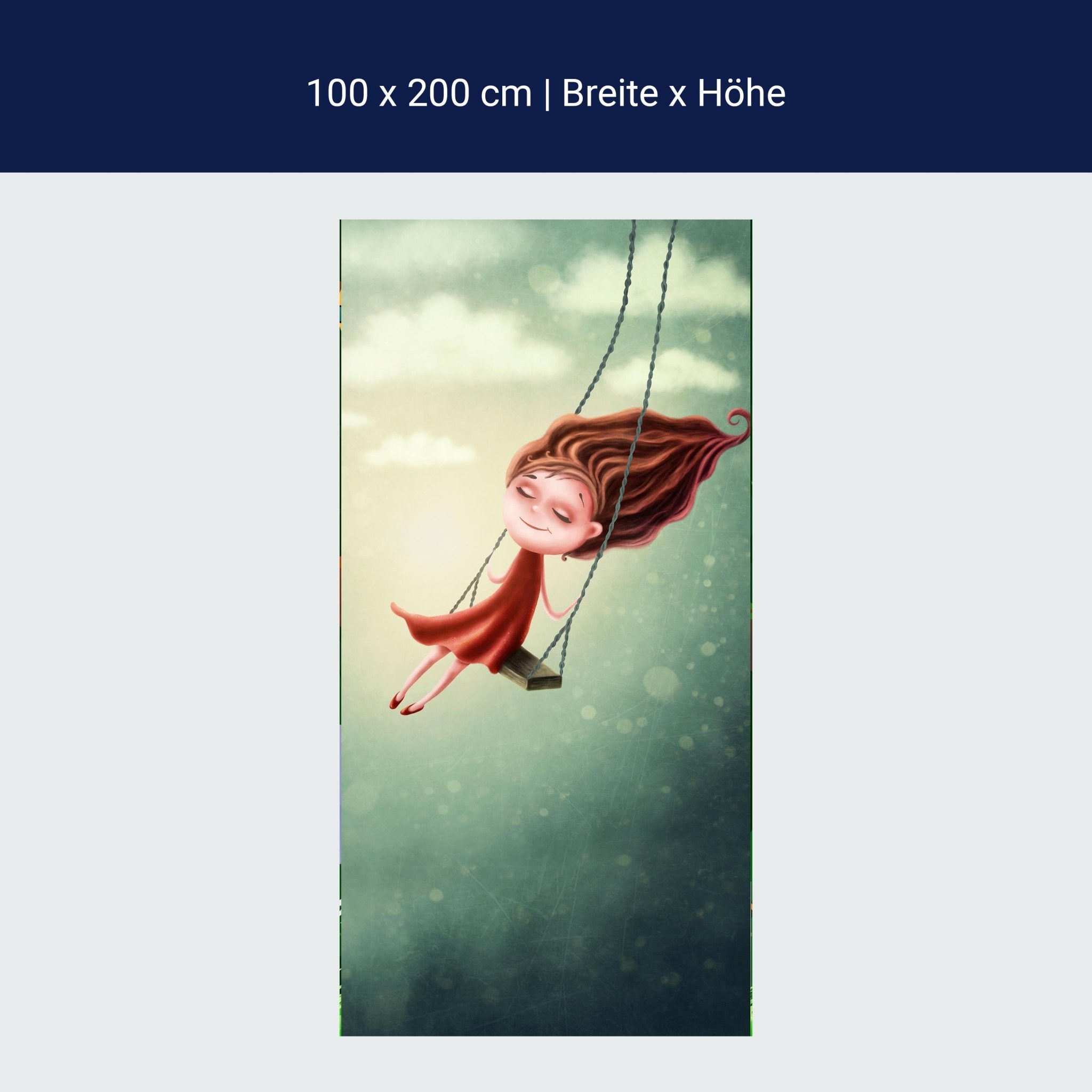 Türtapete Mädchen, Schaukel, Himmel, Illustration M1258 Türtapete Mädchen, Schaukel, Himmel, Illustration M1258