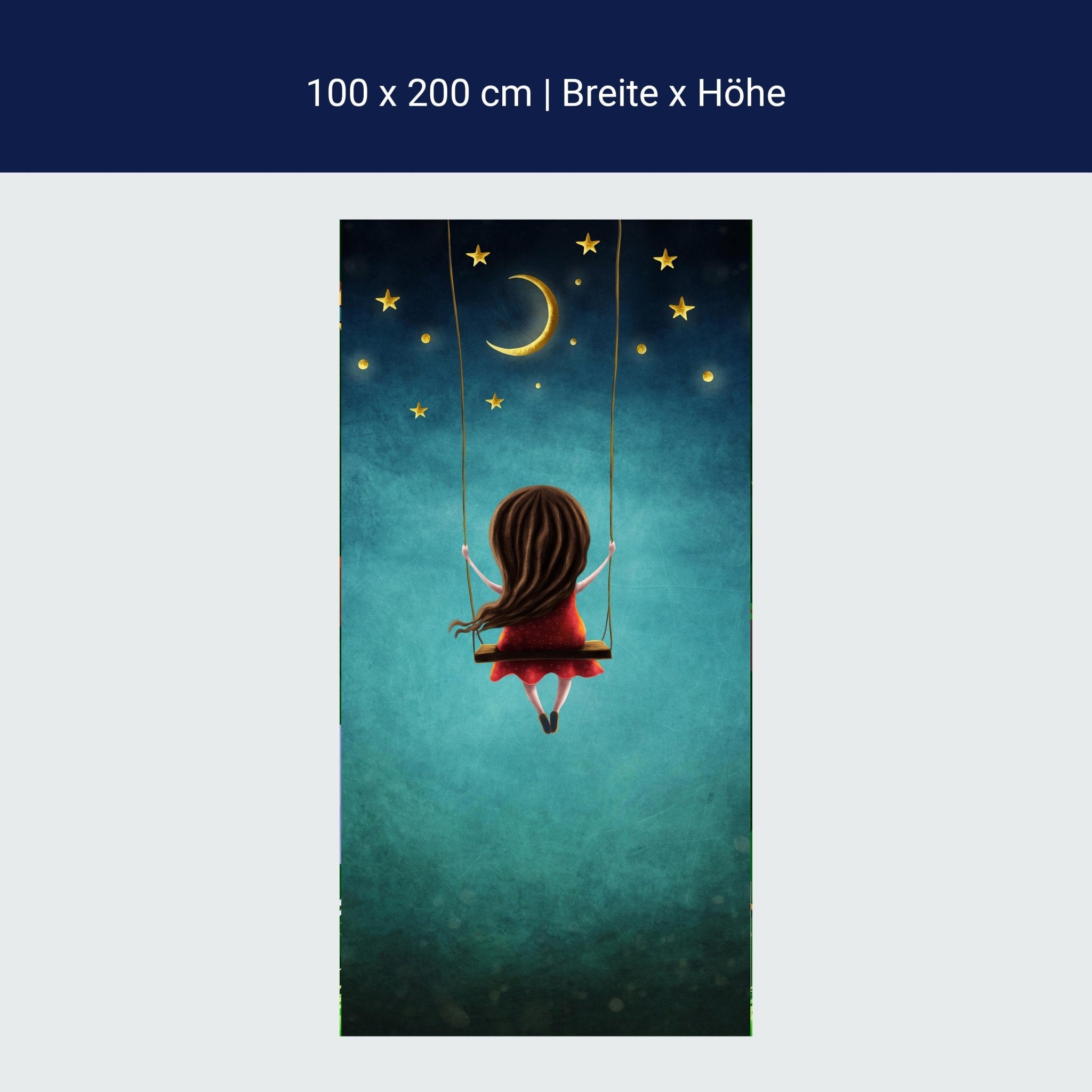 Türtapete Mädchen, Schaukel, Himmel, Mond, Sterne M1259 Türtapete Mädchen, Schaukel, Himmel, Mond, Sterne M1259